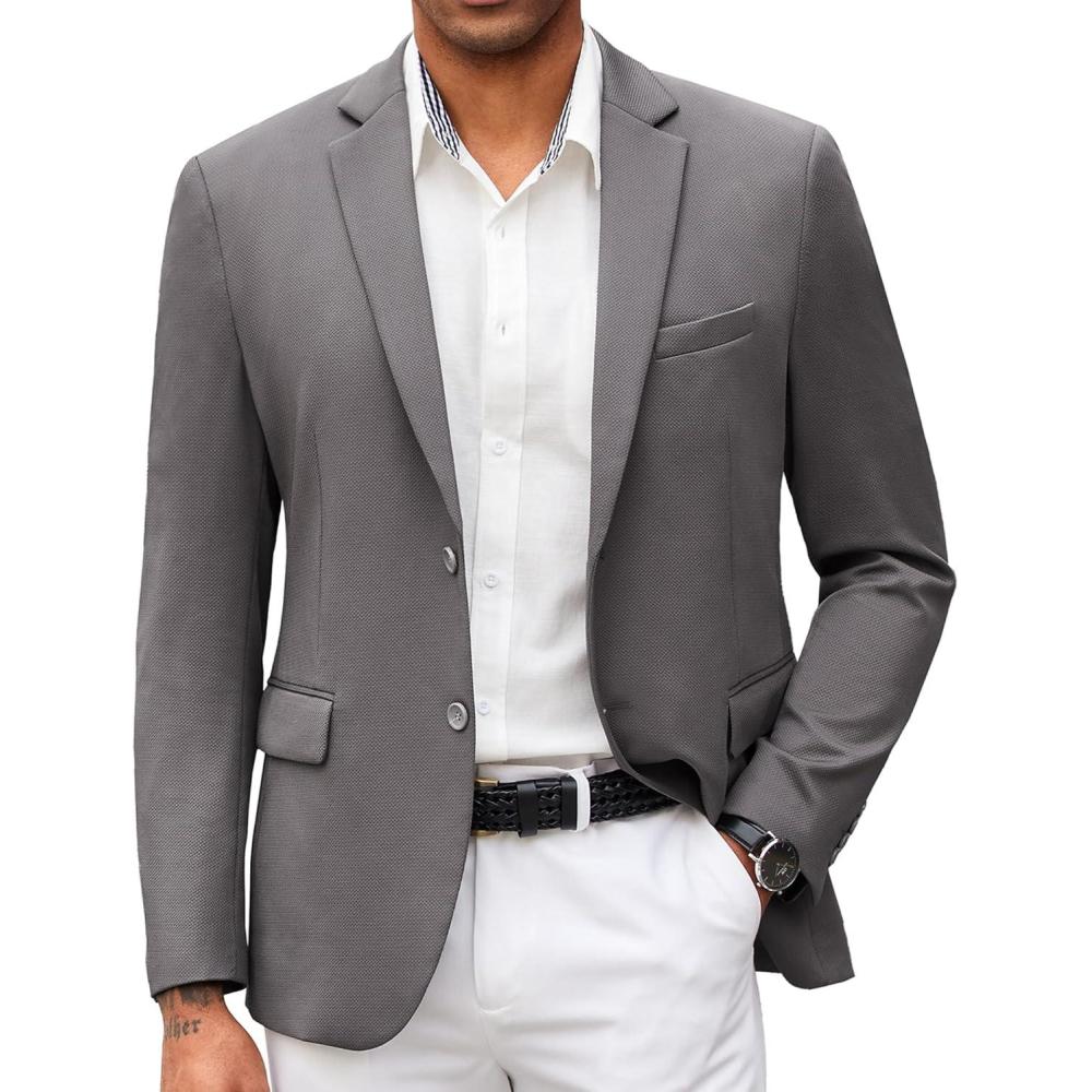 imageCOOFANDY Mens Casual Blazer Slim Fit Suit Jacket Lightweight Knit Sport Coat Two Button Blazer JacketDark Grey
