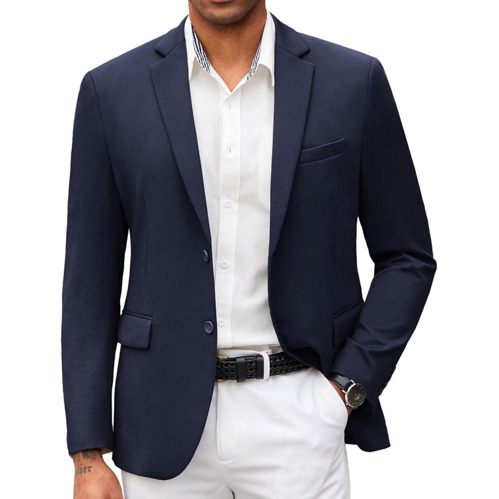 imageCOOFANDY Mens Casual Blazer Slim Fit Suit Jacket Lightweight Knit Sport Coat Two Button Blazer JacketNavy Blue