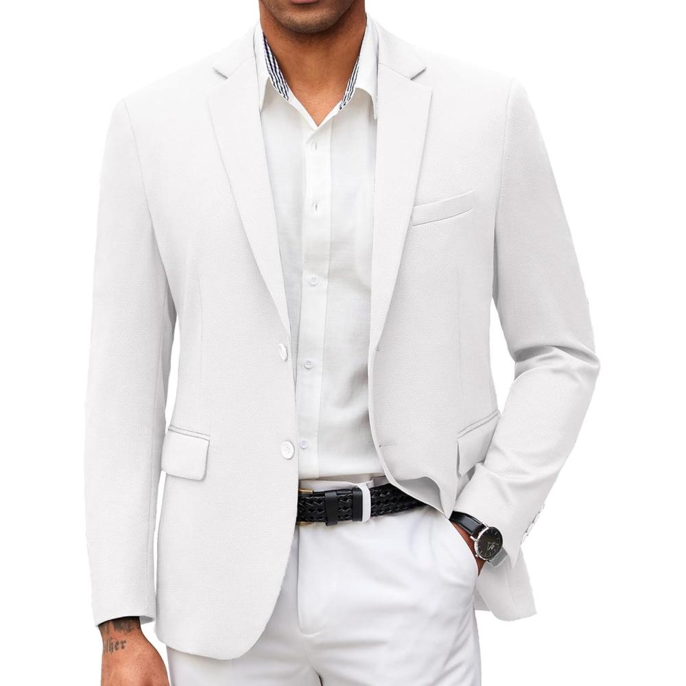 imageCOOFANDY Mens Casual Blazer Slim Fit Suit Jacket Lightweight Knit Sport Coat Two Button Blazer JacketWhite