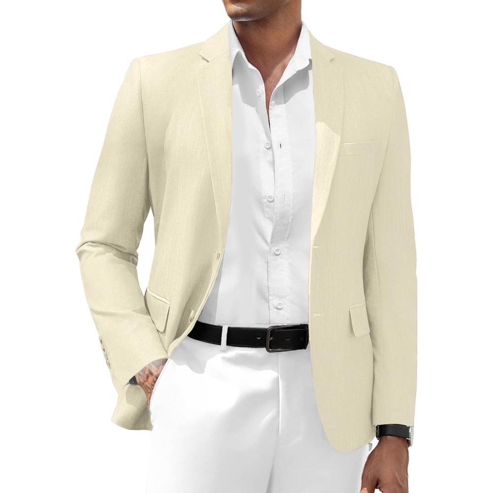 imageCOOFANDY Mens Casual Blazer Slim Fit Suit Jacket Two Button Lightweight Sport CoatBeige