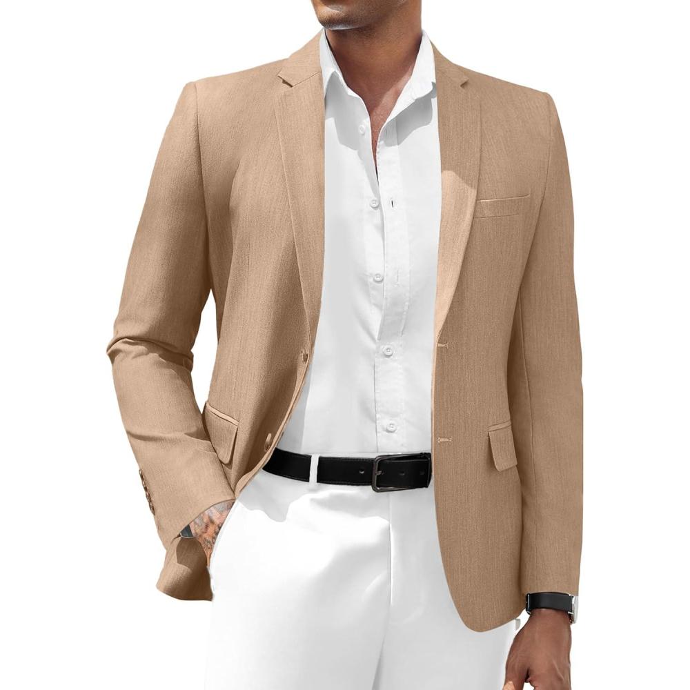 imageCOOFANDY Mens Casual Blazer Slim Fit Suit Jacket Two Button Lightweight Sport CoatBrown