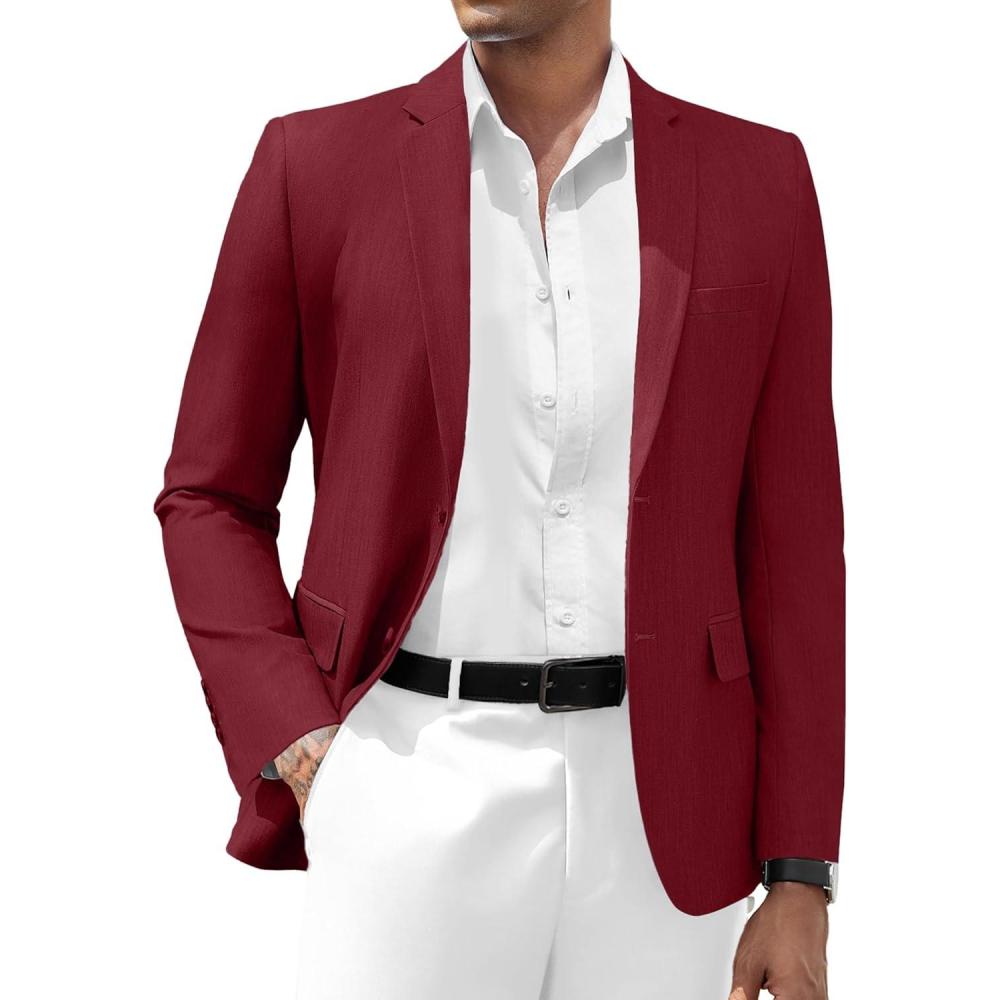 imageCOOFANDY Mens Casual Blazer Slim Fit Suit Jacket Two Button Lightweight Sport CoatWine Red