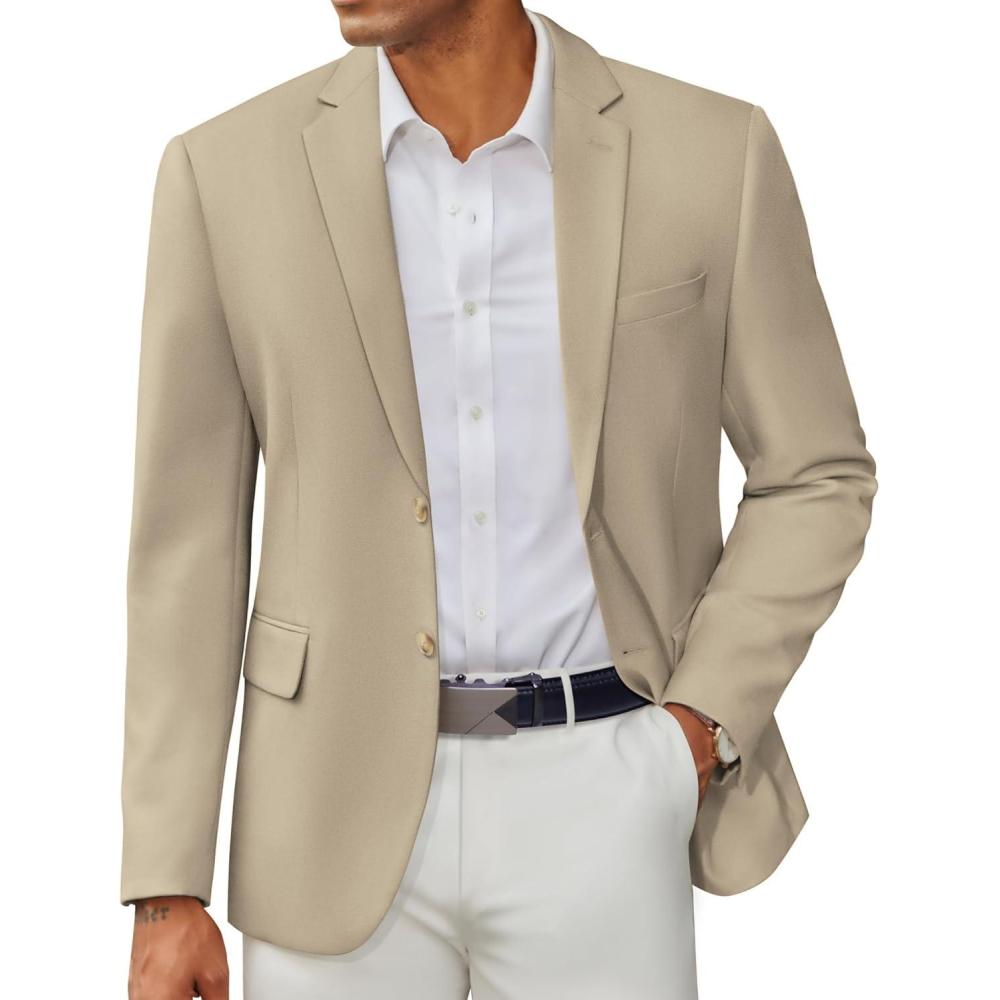 imageCOOFANDY Mens Casual Blazer Slim Fit Two Button Lightweight Sport Coats Business Suit JacketLight Khaki