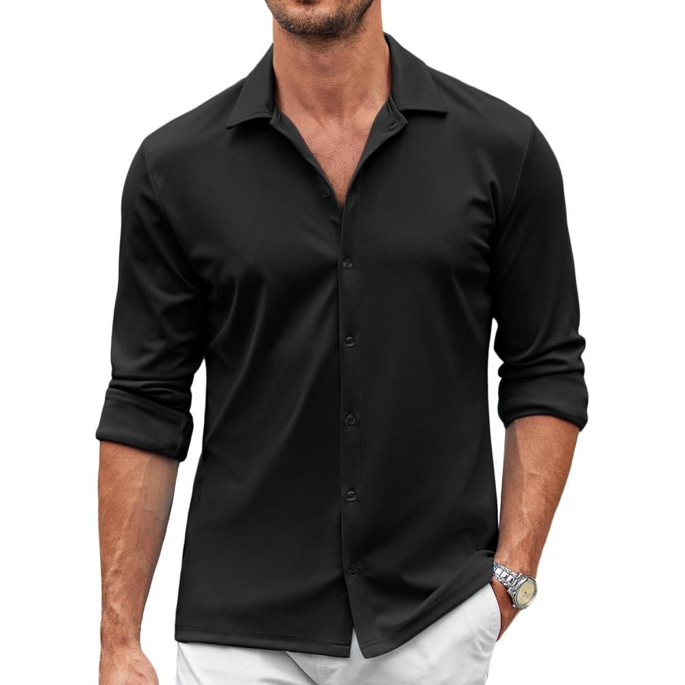 imageCOOFANDY Mens Casual Button Down Shirt Wrinkle Free Shirts Long Sleeve Dress ShirtBlack