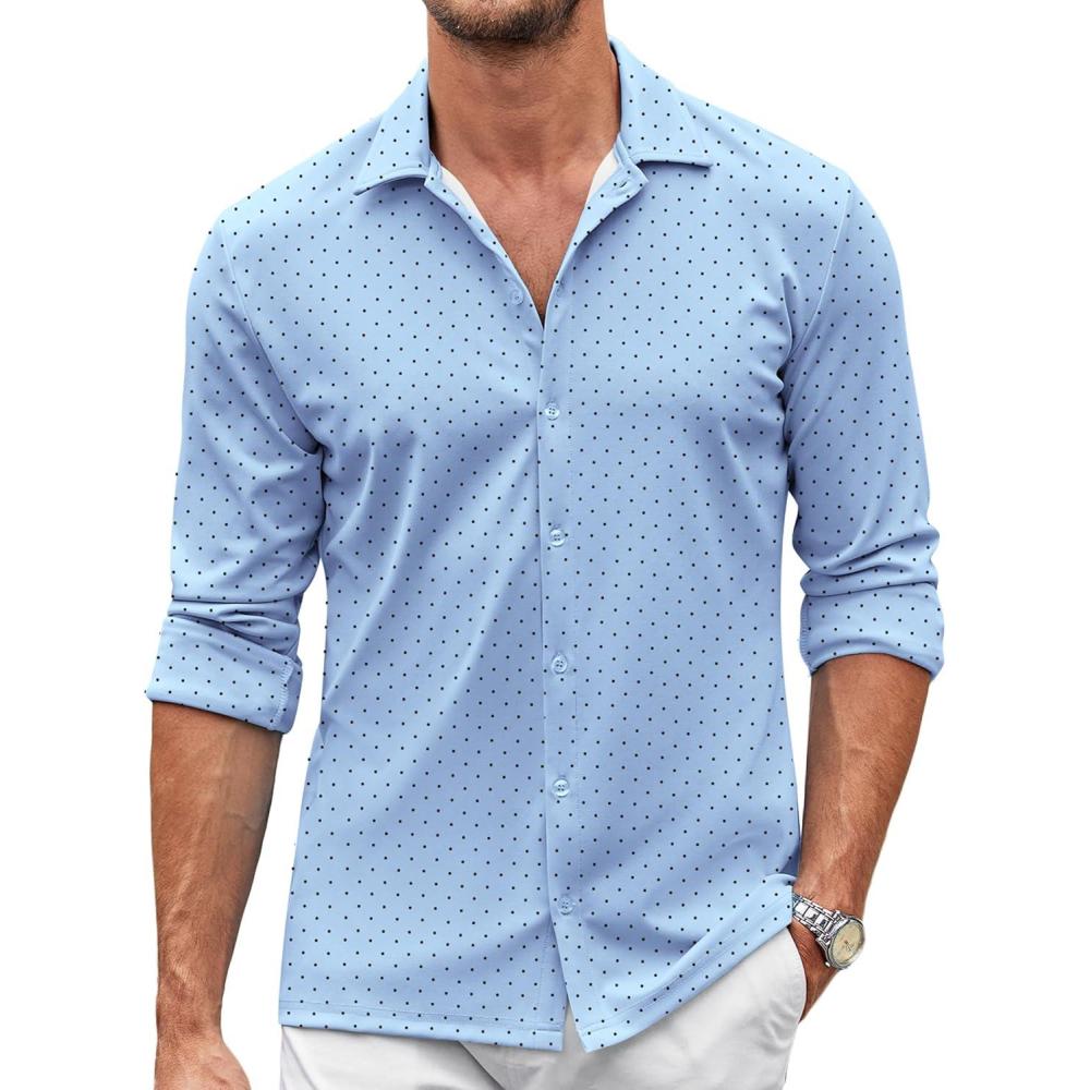imageCOOFANDY Mens Casual Button Down Shirt Wrinkle Free Shirts Long Sleeve Dress ShirtBlack Spots Blue