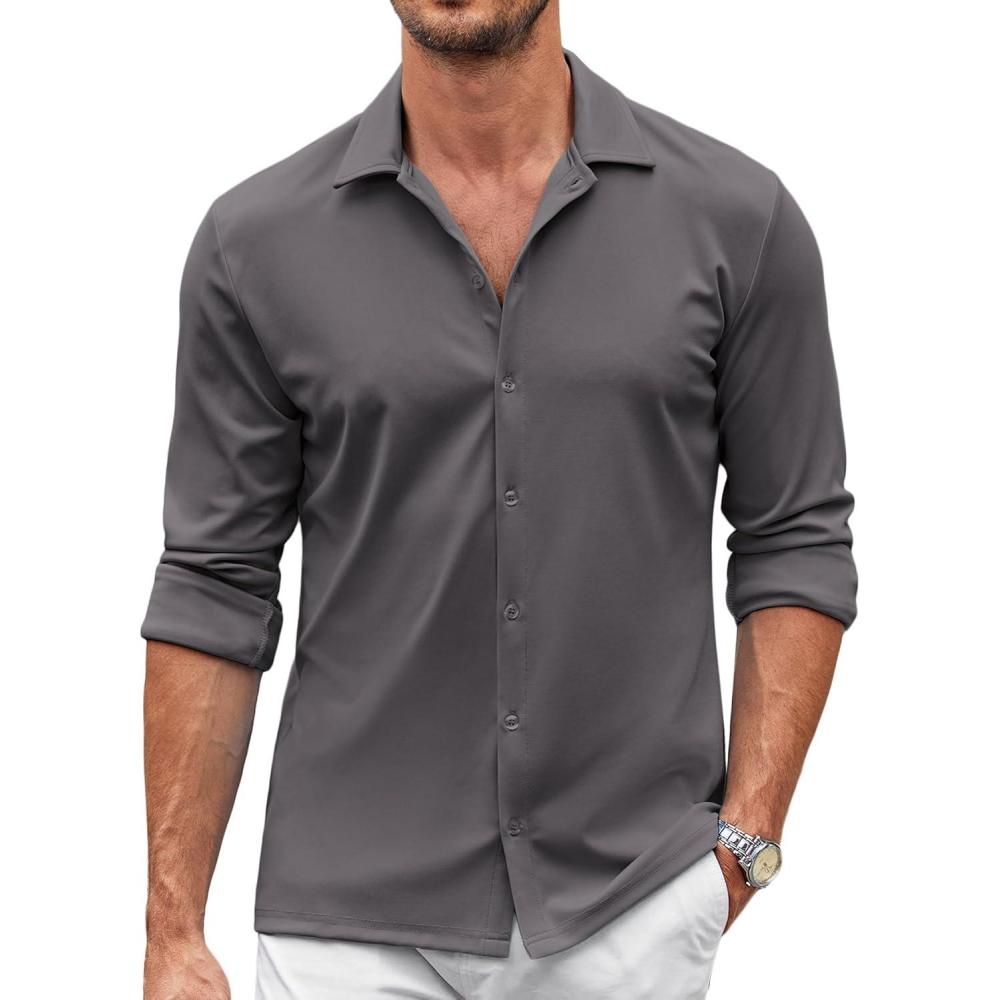 imageCOOFANDY Mens Casual Button Down Shirt Wrinkle Free Shirts Long Sleeve Dress ShirtDark Gray