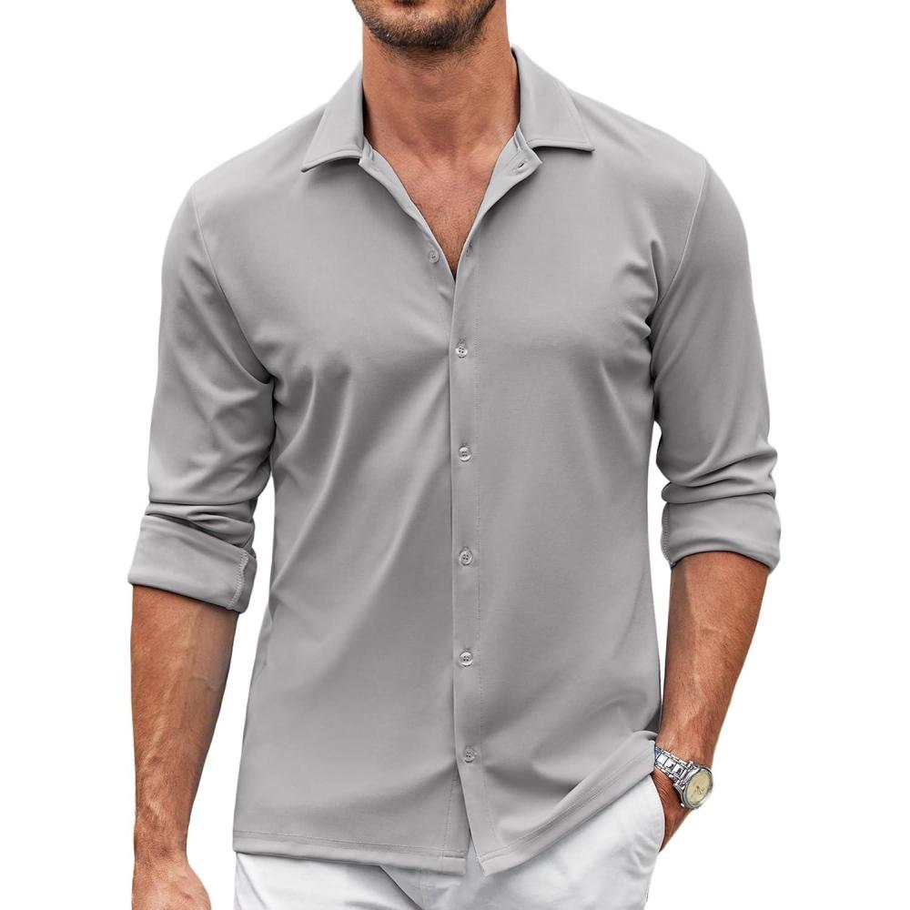 imageCOOFANDY Mens Casual Button Down Shirt Wrinkle Free Shirts Long Sleeve Dress ShirtLight Gray