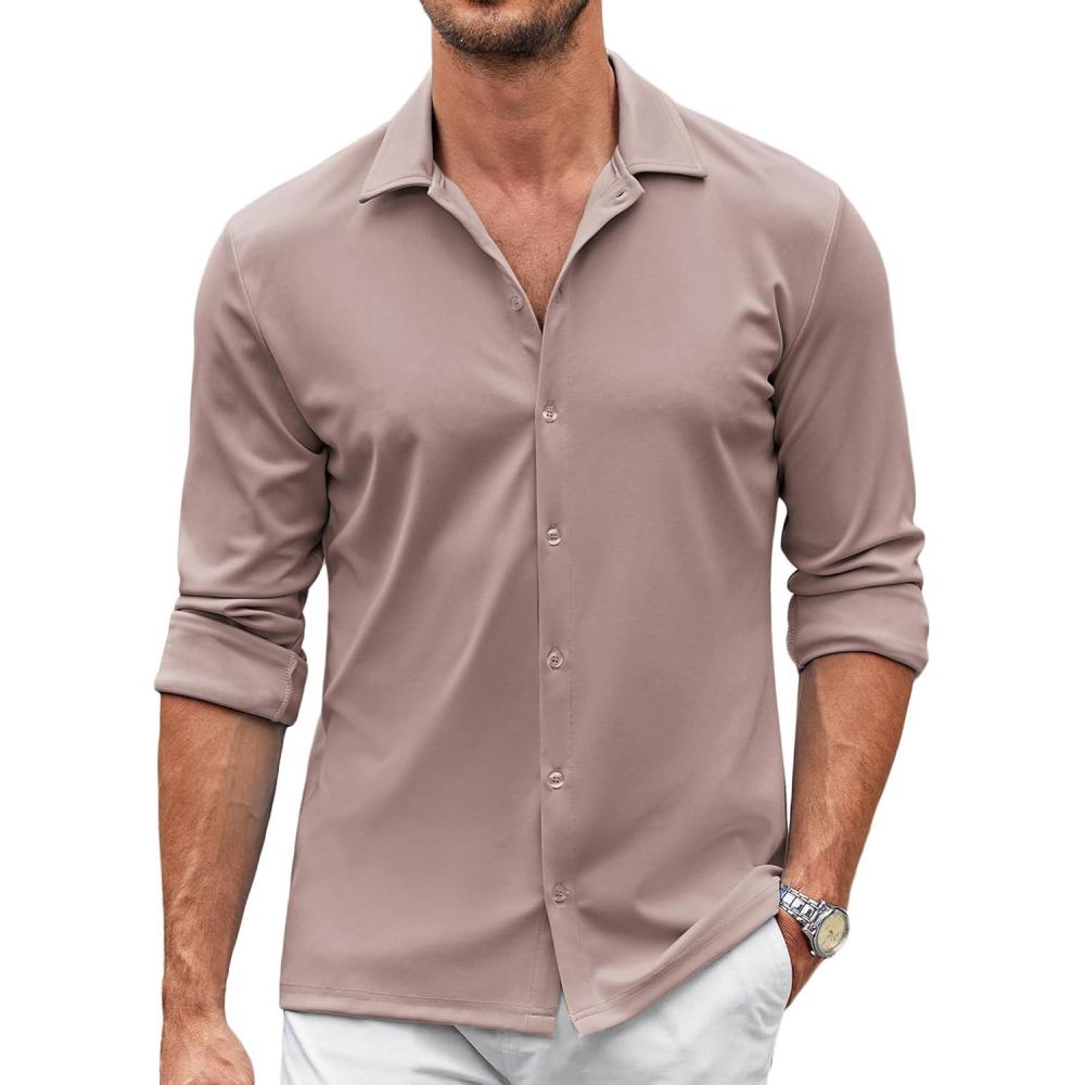imageCOOFANDY Mens Casual Button Down Shirt Wrinkle Free Shirts Long Sleeve Dress ShirtMauve