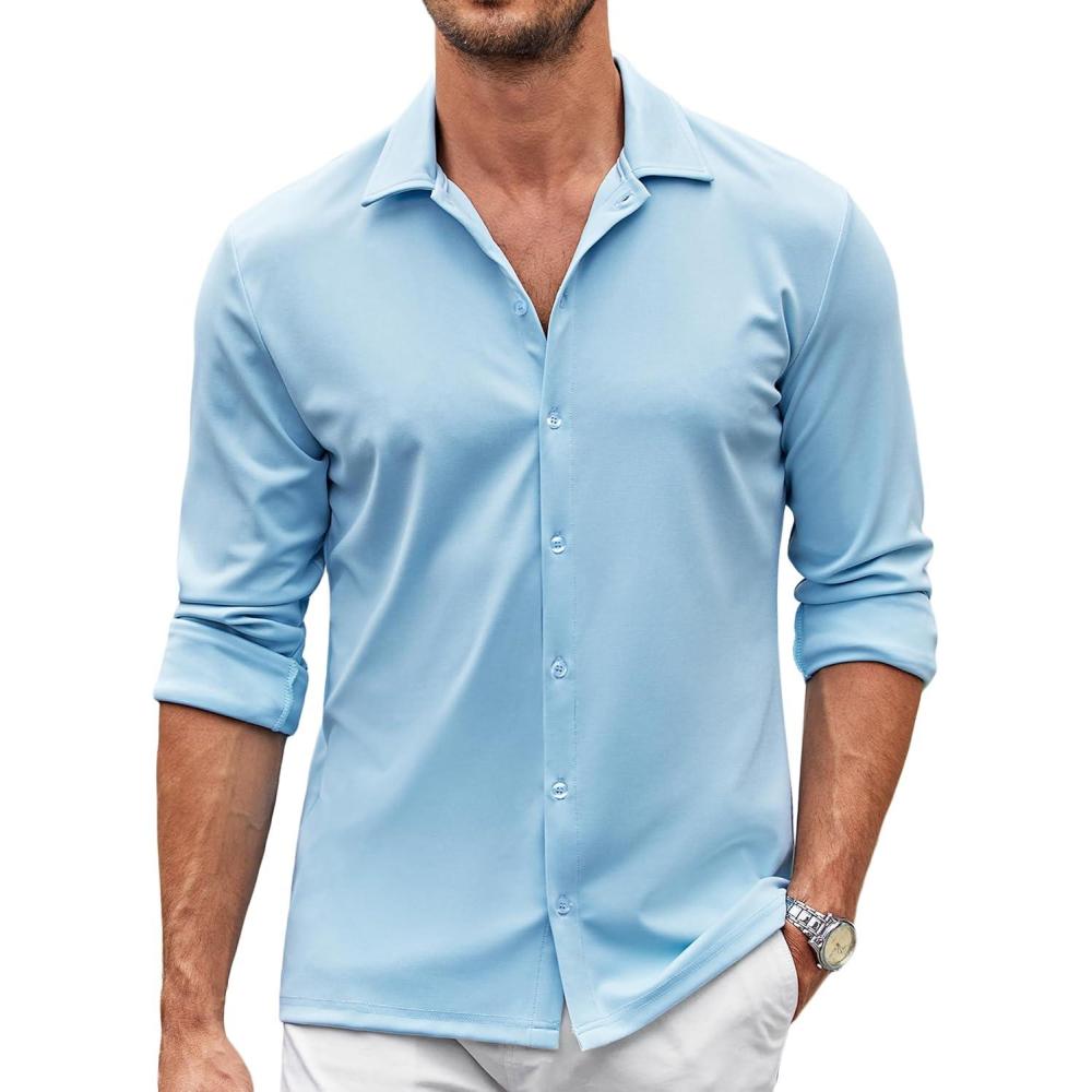 imageCOOFANDY Mens Casual Button Down Shirt Wrinkle Free Shirts Long Sleeve Dress ShirtSky Blue