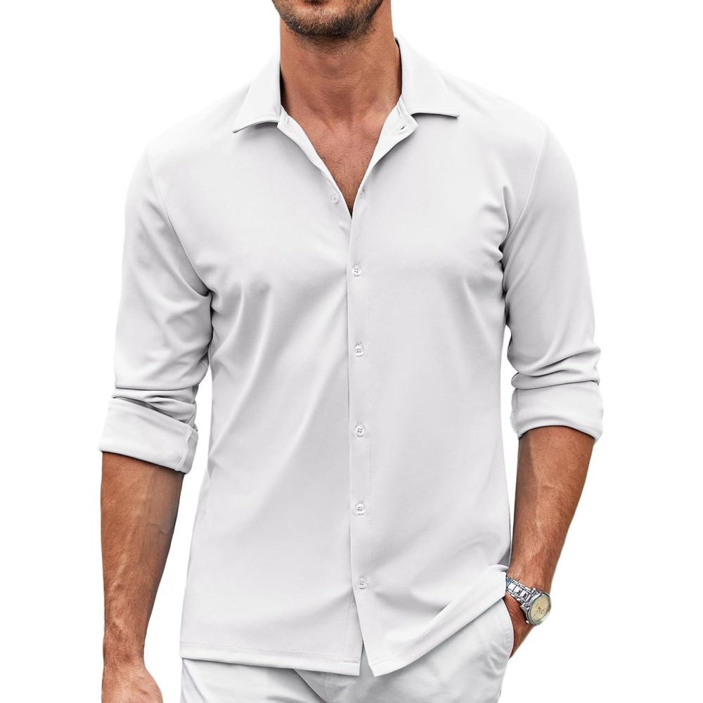 imageCOOFANDY Mens Casual Button Down Shirt Wrinkle Free Shirts Long Sleeve Dress ShirtWhite