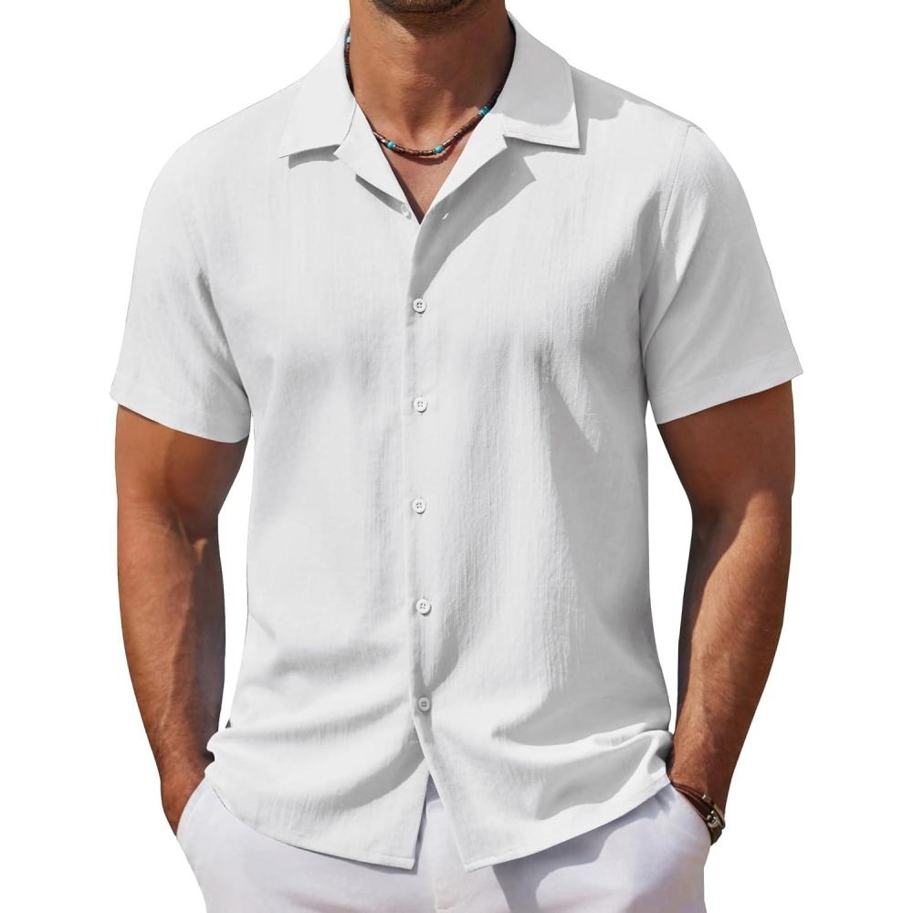 imageCOOFANDY Mens Casual Button Down Shirts Short Sleeve WrinkleFree Summer Beach WearWhite