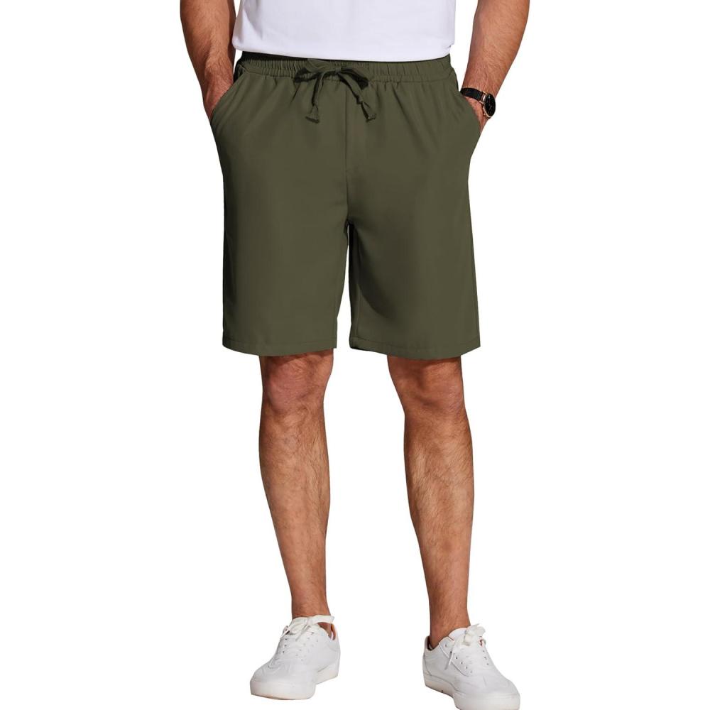imageCOOFANDY Mens Casual Drawstring Shorts Lightweight Elastic Waist Walking Shorts with PocketsArmy Green