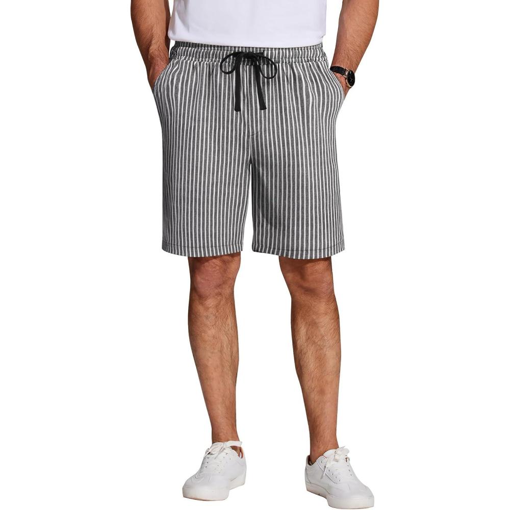 imageCOOFANDY Mens Casual Drawstring Shorts Lightweight Elastic Waist Walking Shorts with PocketsBlack White Stripes