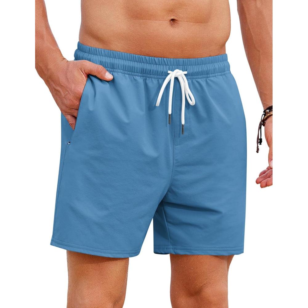 imageCOOFANDY Mens Casual Drawstring Shorts Lightweight Elastic Waist Walking Shorts with PocketsLight Blue