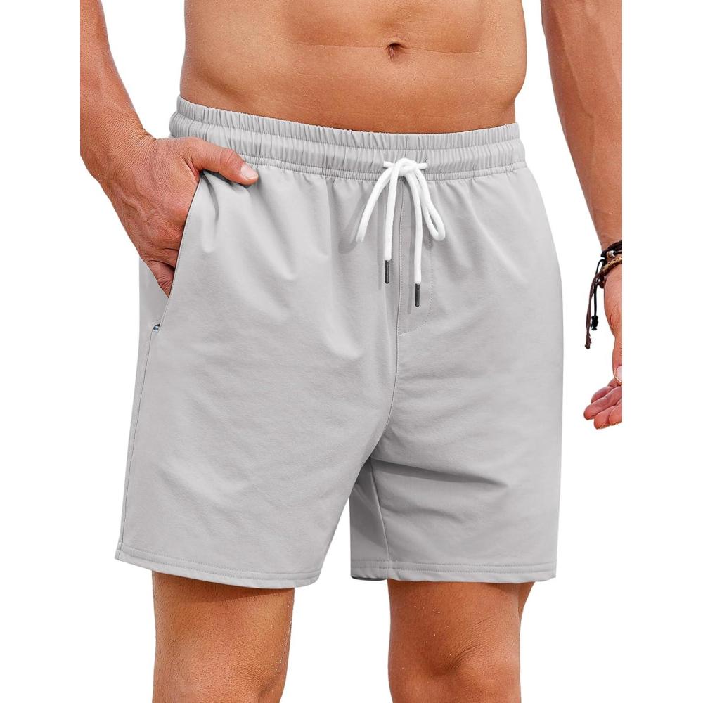 imageCOOFANDY Mens Casual Drawstring Shorts Lightweight Elastic Waist Walking Shorts with PocketsLight Grey