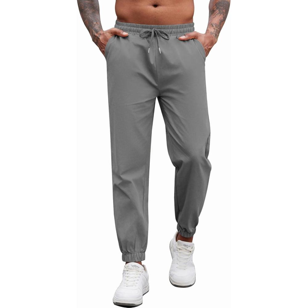 imageCOOFANDY Mens Casual Joggers Pants Cotton Elastic Waist Drawstring Chino Pants Hiking Outdoor Track SweatpantsLight Grey