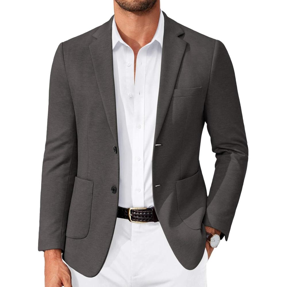 imageCOOFANDY Mens Casual Knit Blazer Slim Fit Lightweight Sport Coat Stretch Two Button Suit JacketDark Gray