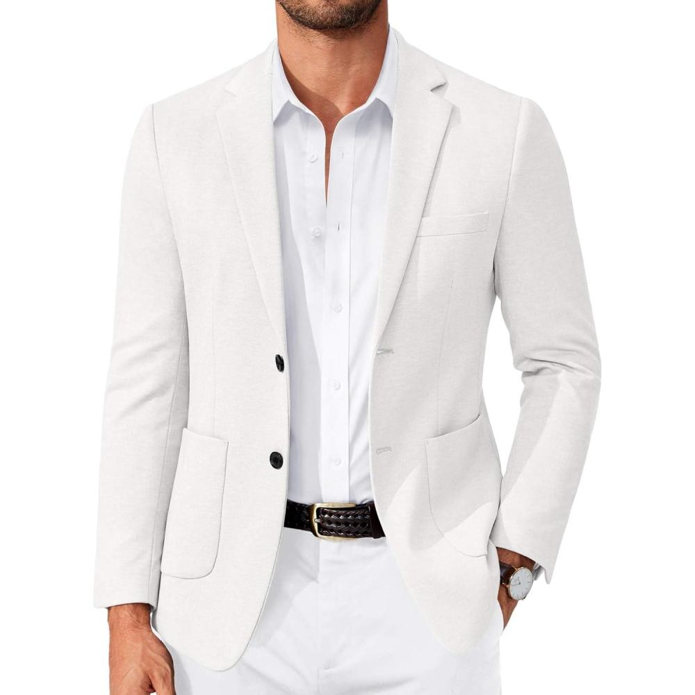 imageCOOFANDY Mens Casual Knit Blazer Slim Fit Lightweight Sport Coat Stretch Two Button Suit JacketWhite