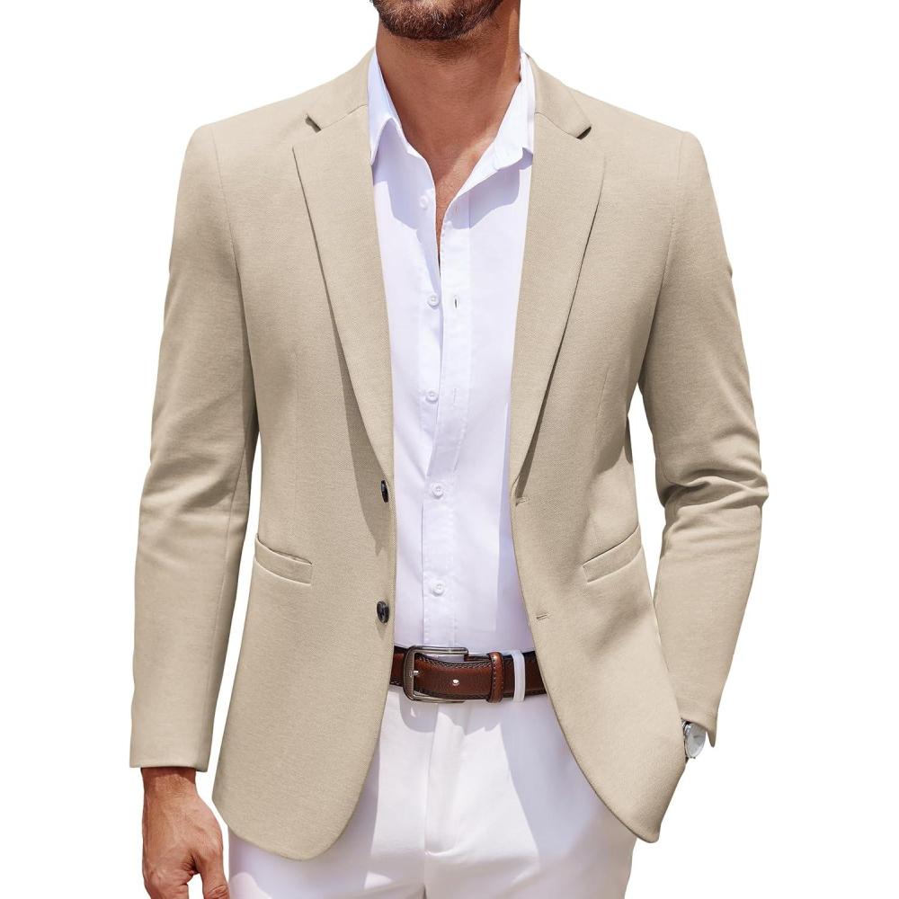 imageCOOFANDY Mens Casual Knit Blazer Two Button Lightweight Sport Coats Suit Jacket02light Khaki