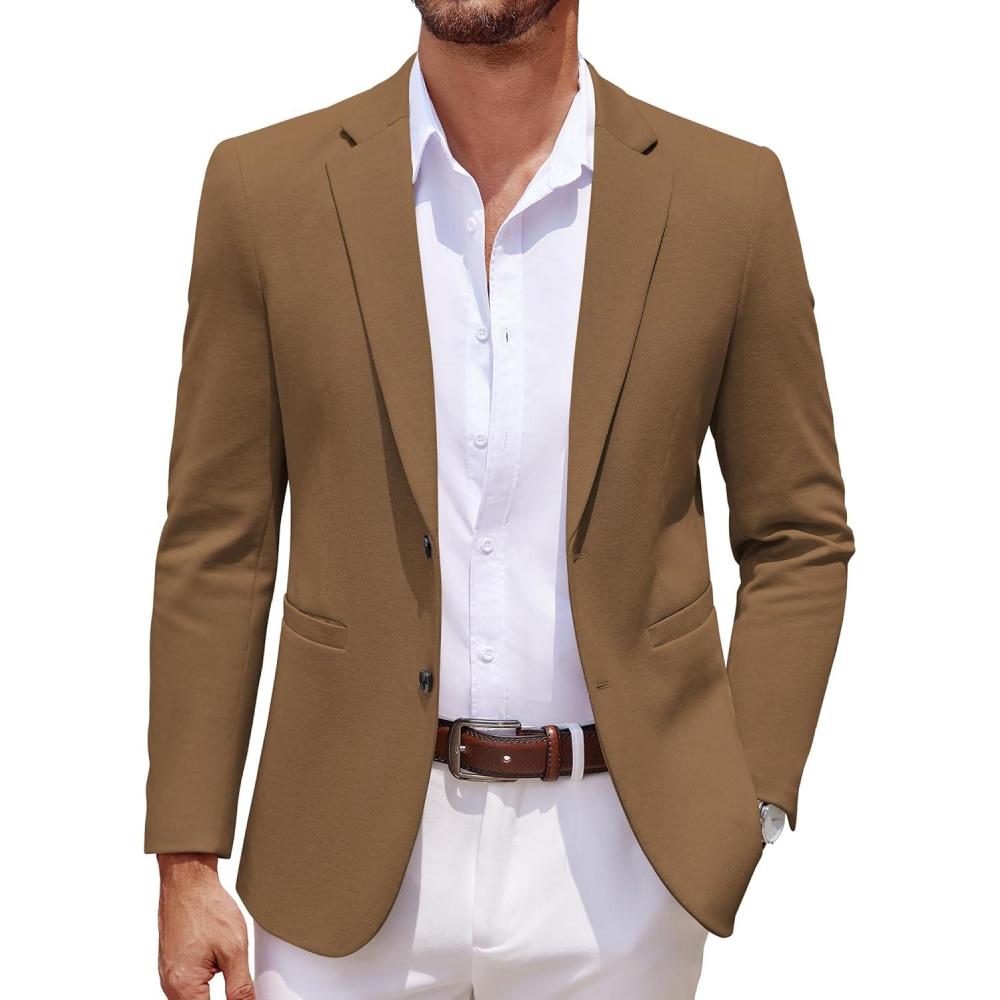 imageCOOFANDY Mens Casual Knit Blazer Two Button Lightweight Sport Coats Suit JacketBrown