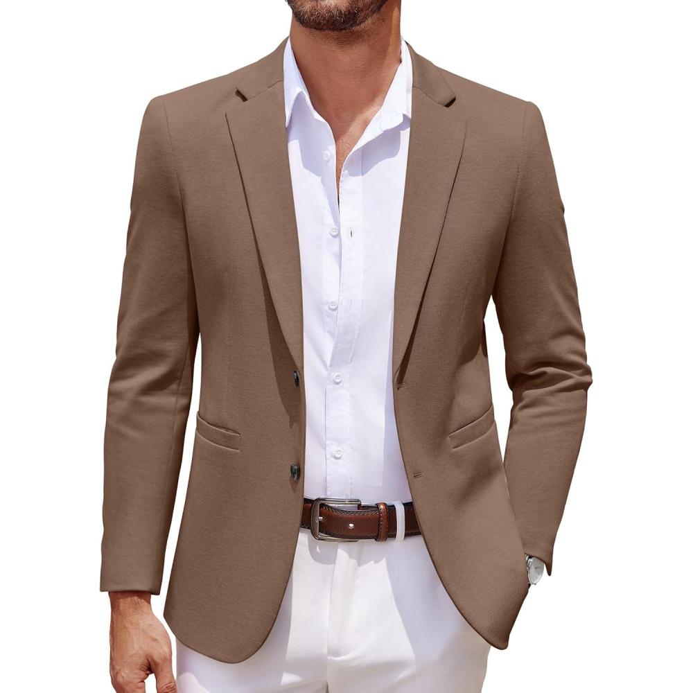 imageCOOFANDY Mens Casual Knit Blazer Two Button Lightweight Sport Coats Suit JacketCoffee