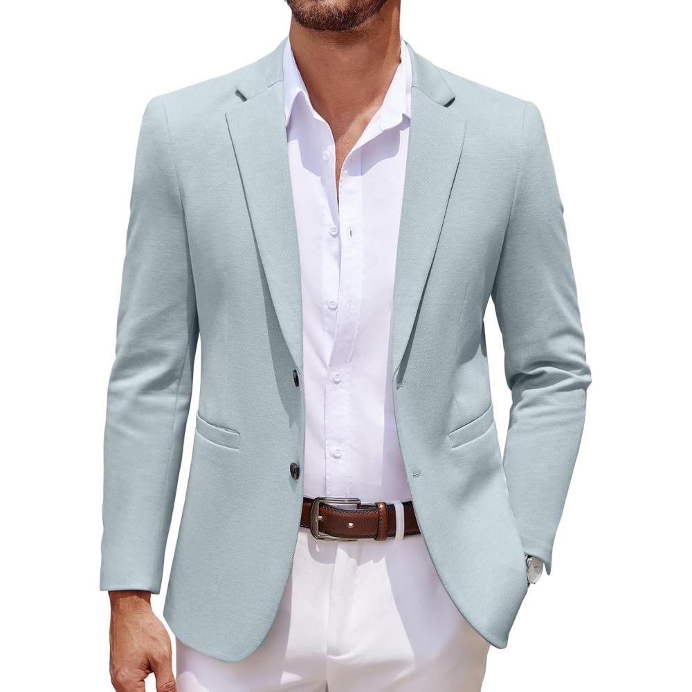imageCOOFANDY Mens Casual Knit Blazer Two Button Lightweight Sport Coats Suit JacketLight Blue