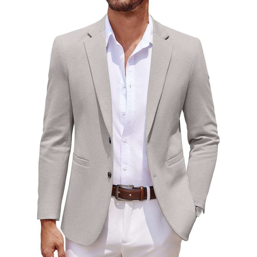 imageCOOFANDY Mens Casual Knit Blazer Two Button Lightweight Sport Coats Suit JacketLight Grey