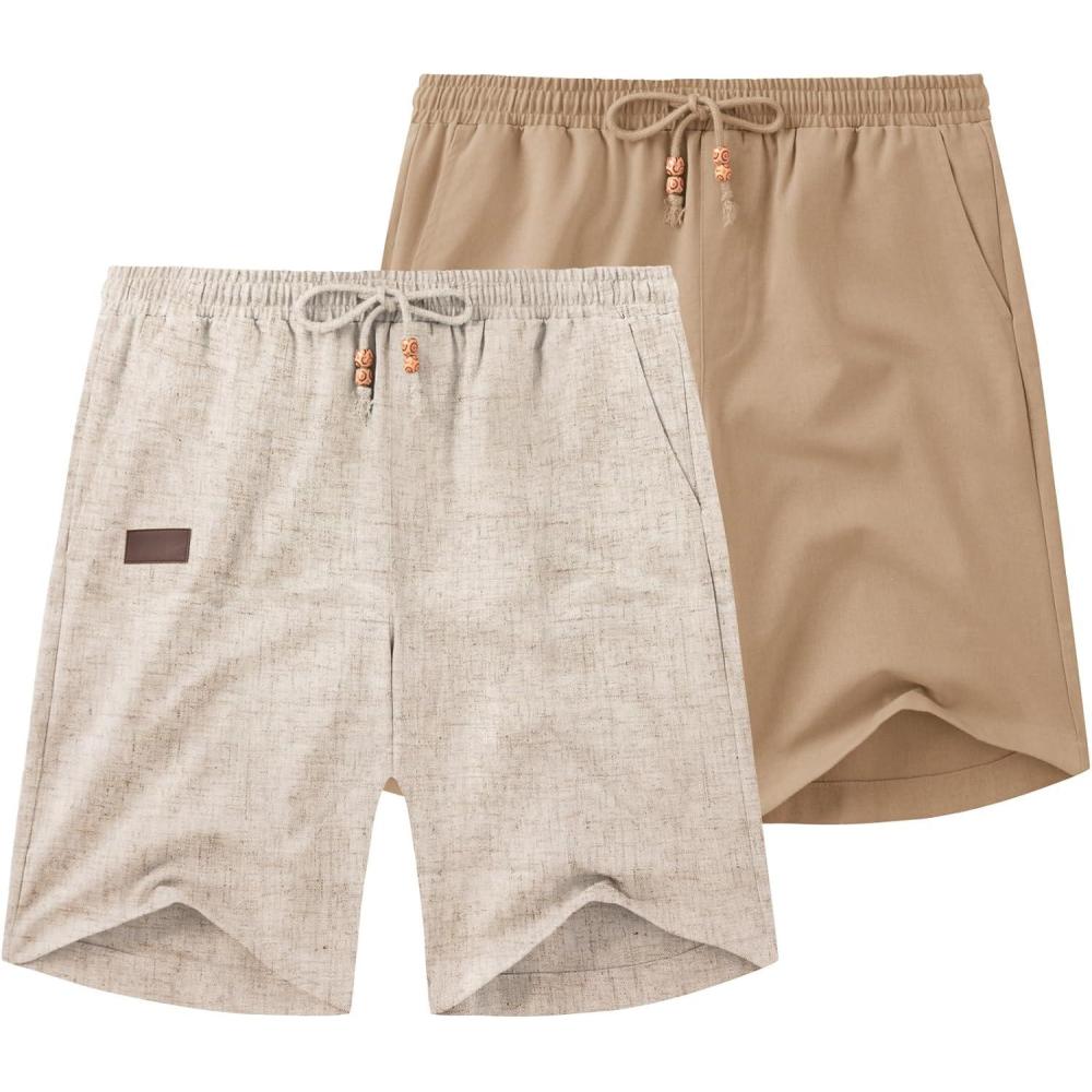 imageCOOFANDY Mens Casual Linen Shorts Elastic Waist Drawstring Loose Fit Summer Beach Vacation Shorts with PocketsZ KhakiDark Khaki