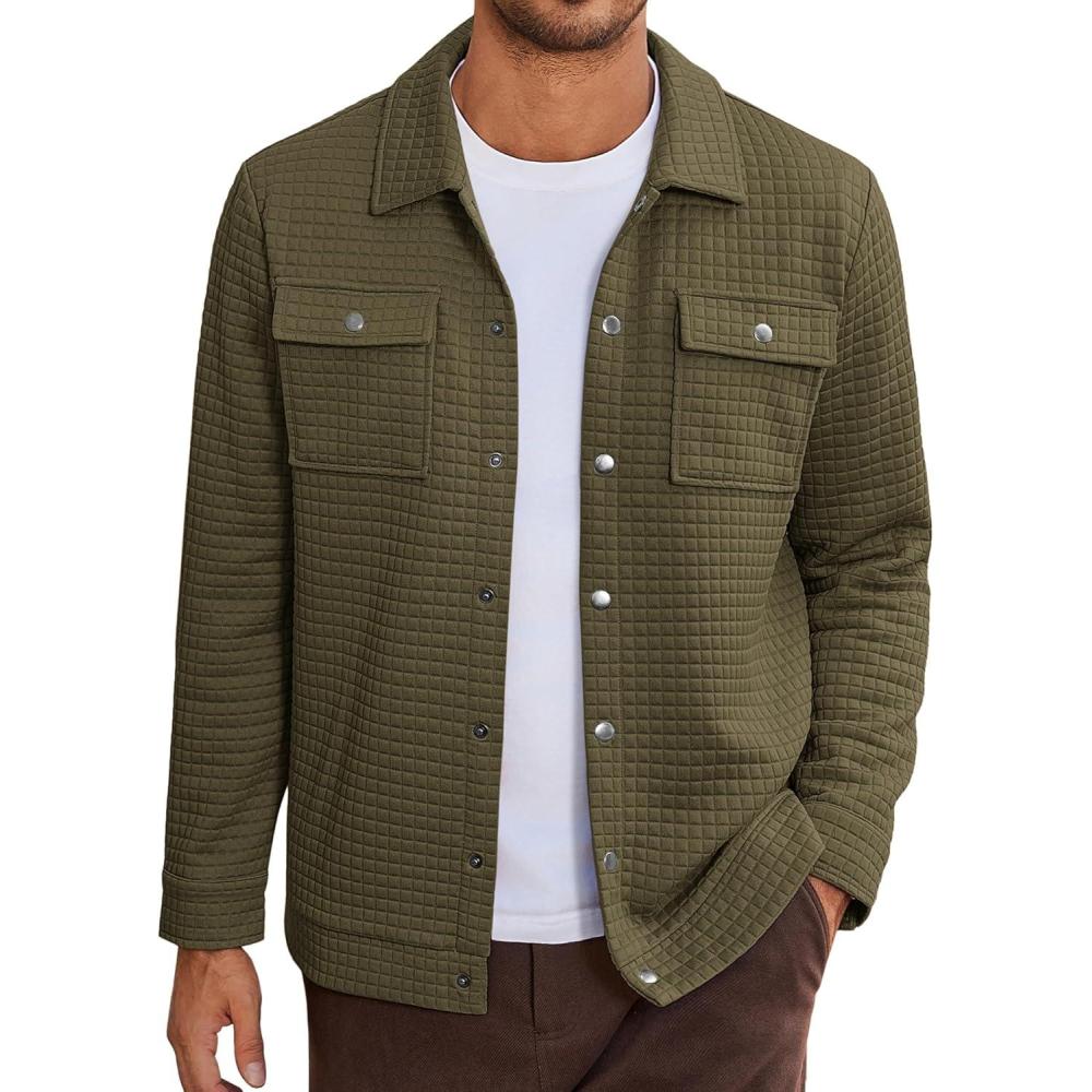 imageCOOFANDY Mens Casual Shirt Jacket Button Down Waffle Jacket Long Sleeve Sweater Jackets Quilted Shacket OvershirtArmy Green