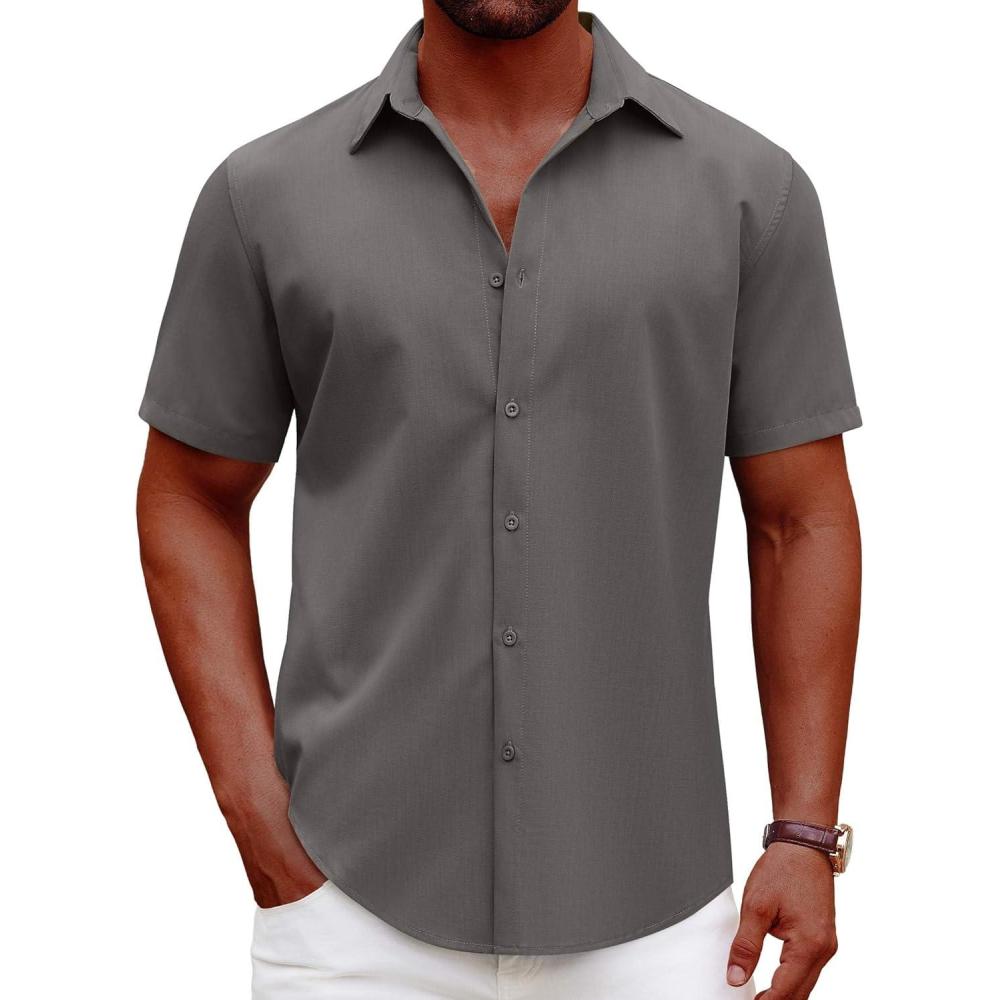 imageCOOFANDY Mens Casual Short Sleeve Button Down Shirts Summer Untucked Wrinkle Free ShirtsDark Grey