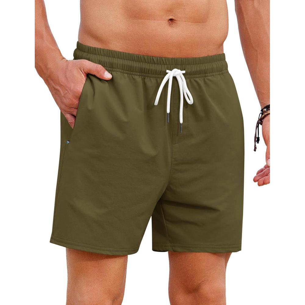 imageCOOFANDY Mens Casual Shorts 5quot Elastic Drawstring Shorts Summer Beach Athletic ShortsArmy Green