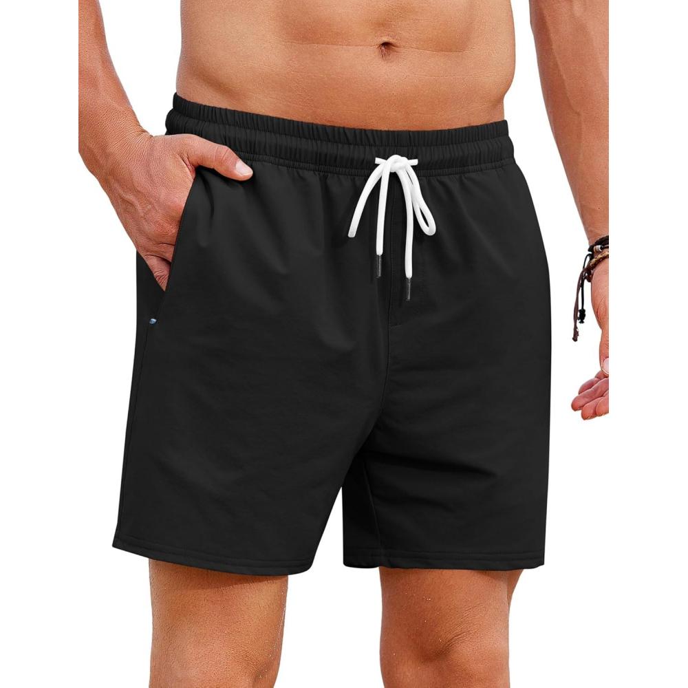 imageCOOFANDY Mens Casual Shorts 5quot Elastic Drawstring Shorts Summer Beach Athletic ShortsBlack