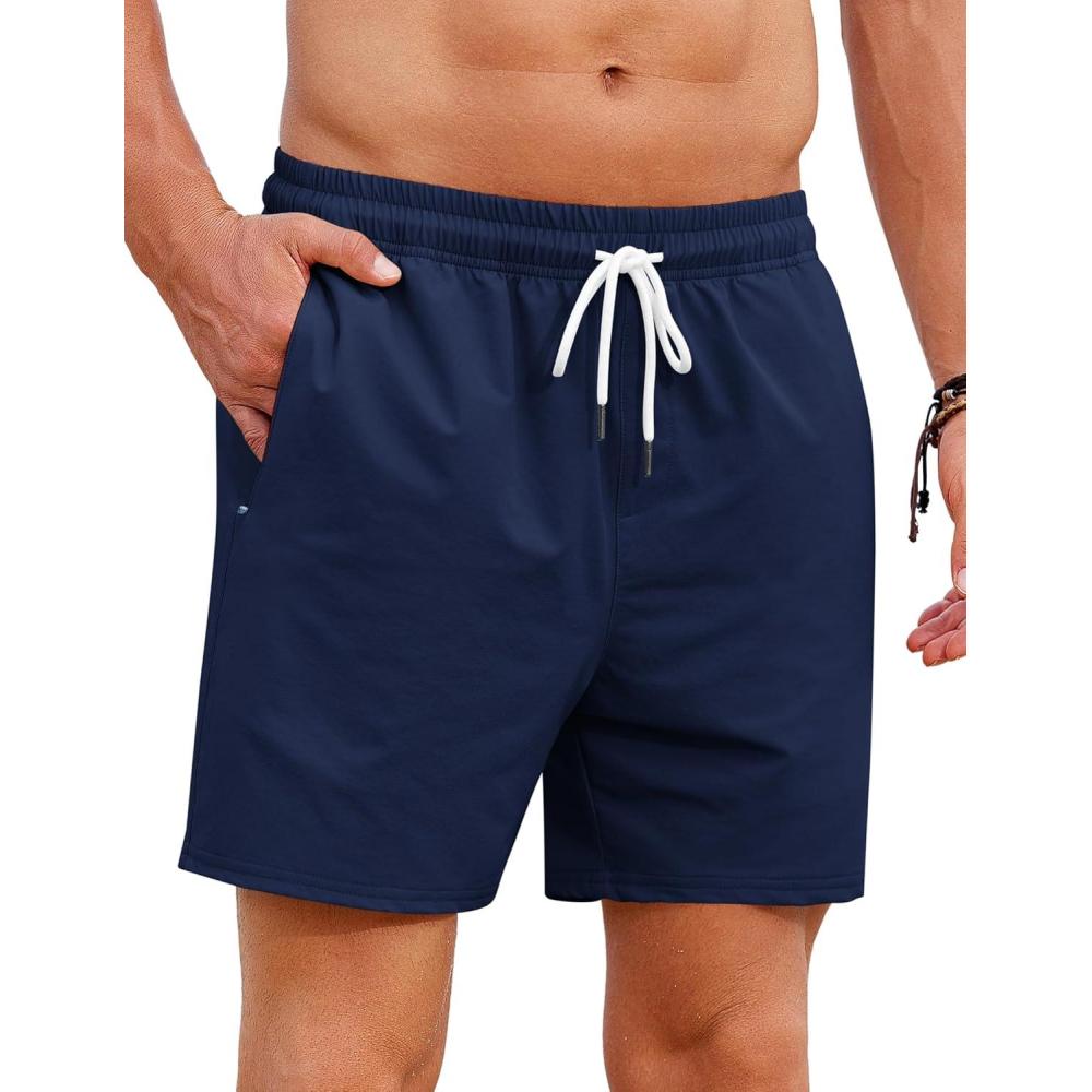 imageCOOFANDY Mens Casual Shorts 5quot Elastic Drawstring Shorts Summer Beach Athletic ShortsNavy Blue