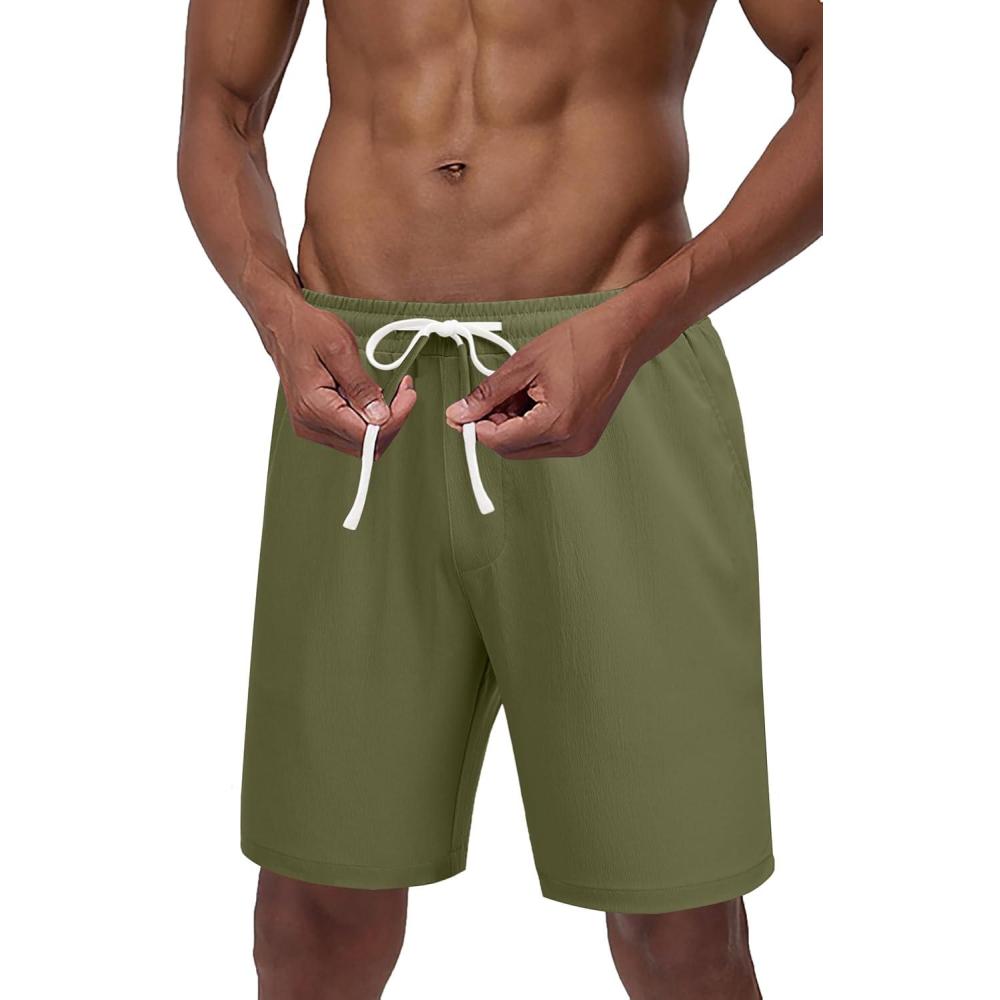imageCOOFANDY Mens Casual Shorts Drawstring Summer Beach Shorts Lightweight Elastic Waist Vacation Short with PocketsArmy Green