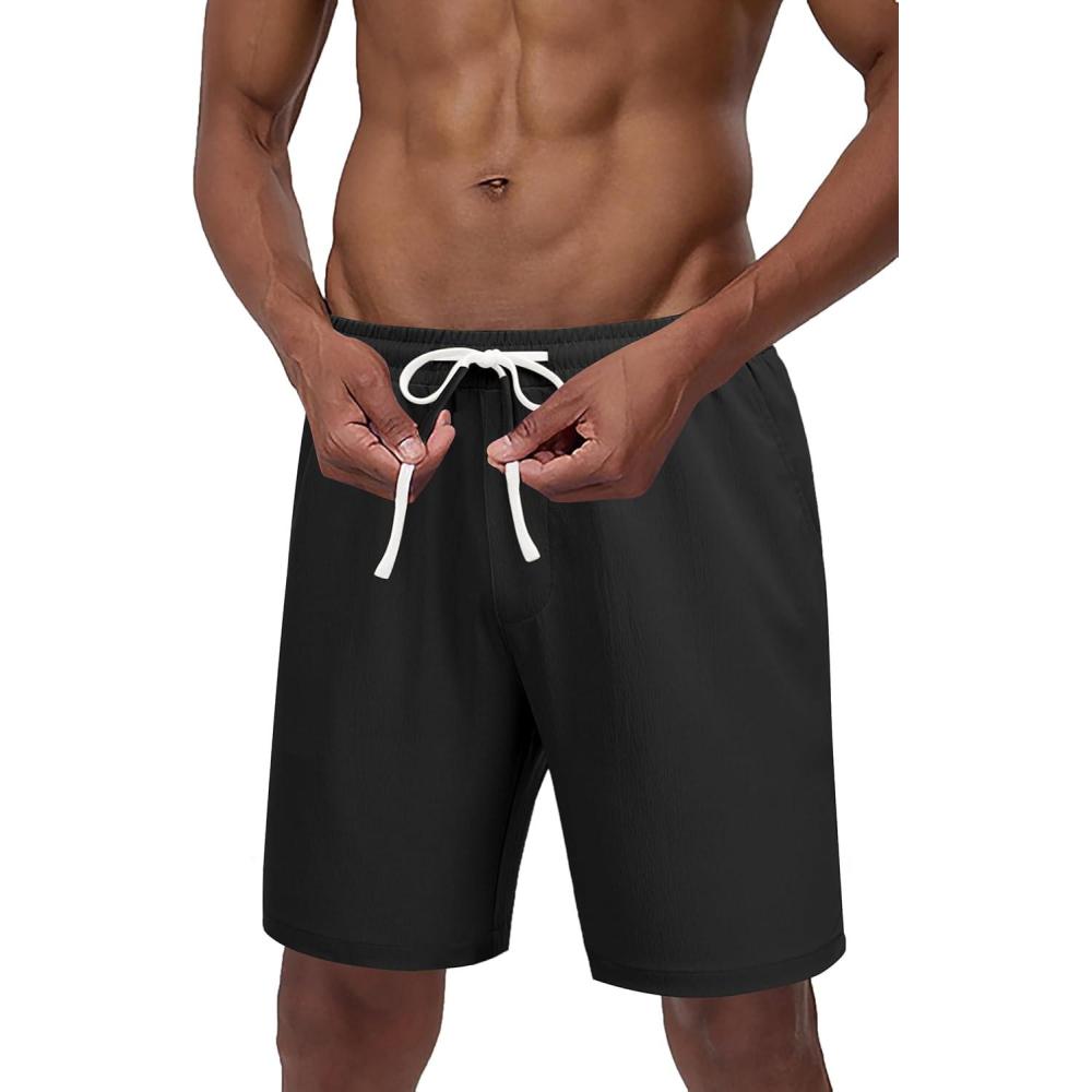 imageCOOFANDY Mens Casual Shorts Drawstring Summer Beach Shorts Lightweight Elastic Waist Vacation Short with PocketsBlack