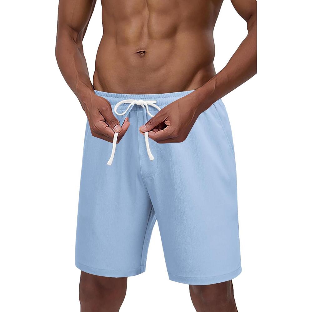 imageCOOFANDY Mens Casual Shorts Drawstring Summer Beach Shorts Lightweight Elastic Waist Vacation Short with PocketsBlue