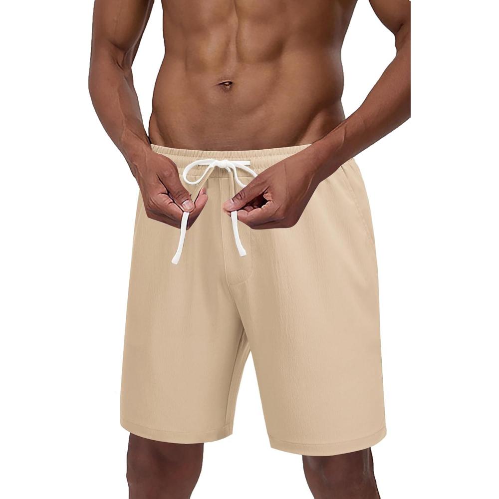 imageCOOFANDY Mens Casual Shorts Drawstring Summer Beach Shorts Lightweight Elastic Waist Vacation Short with PocketsLight Khaki