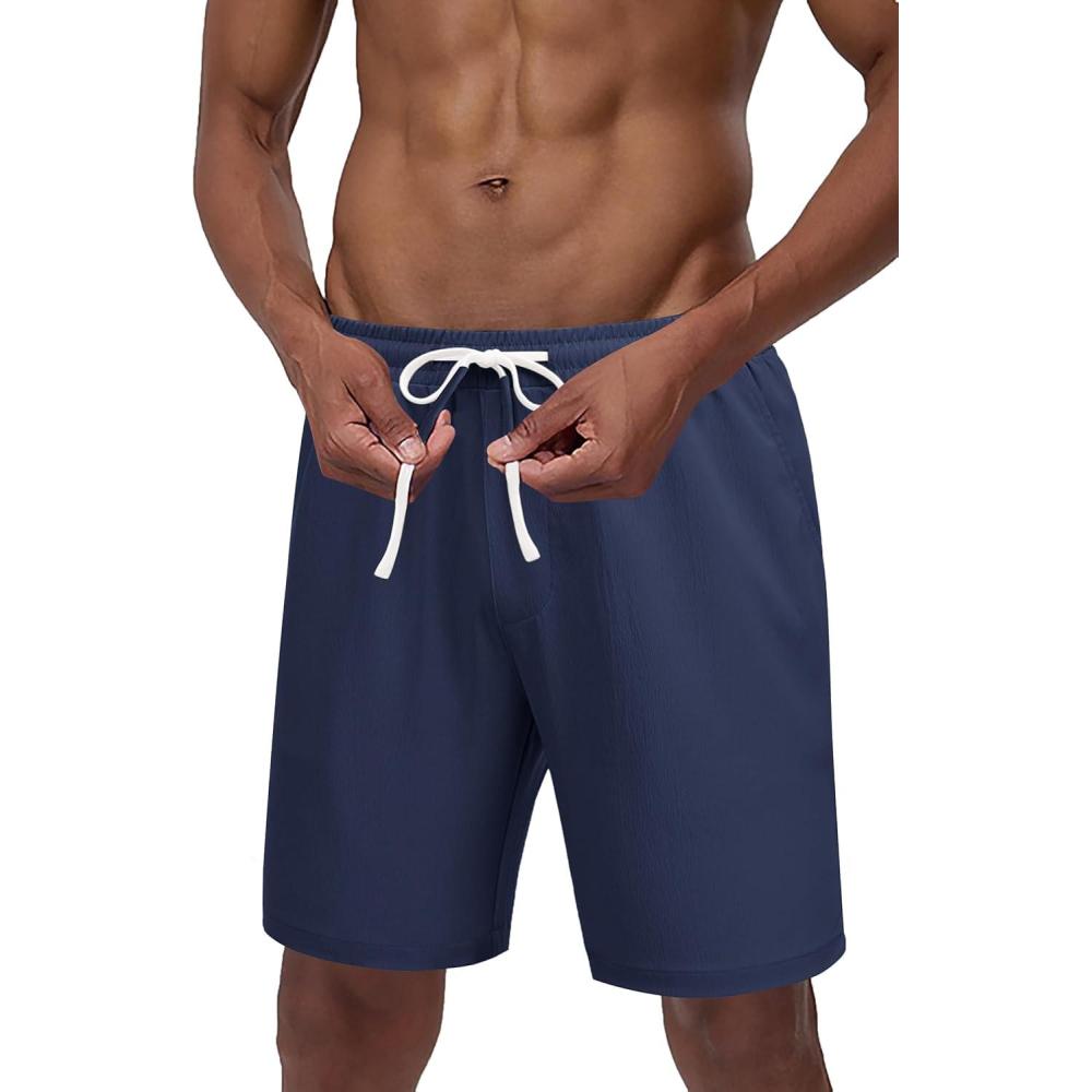 imageCOOFANDY Mens Casual Shorts Drawstring Summer Beach Shorts Lightweight Elastic Waist Vacation Short with PocketsNavy Blue