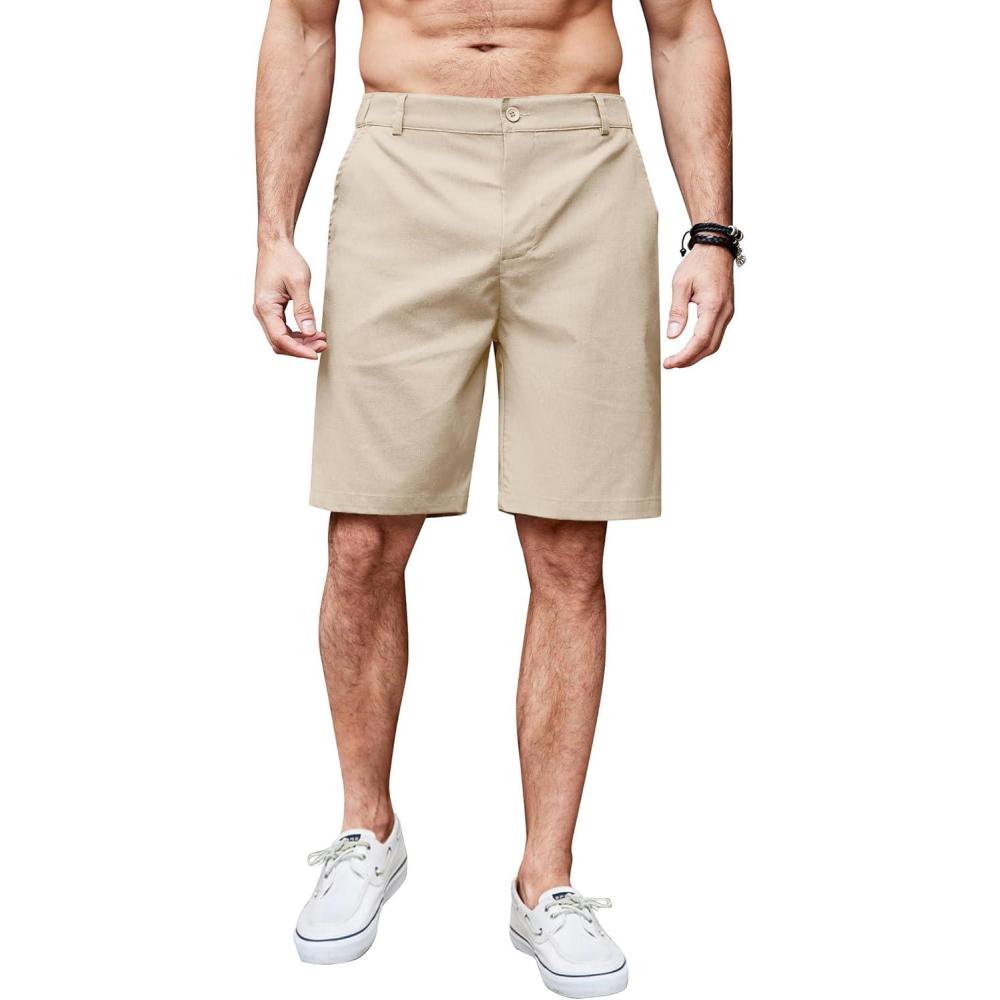 imageCOOFANDY Mens Casual Shorts Linen Flat Front Shorts Elastic Waist Summer Beach ShortsLight Khaki