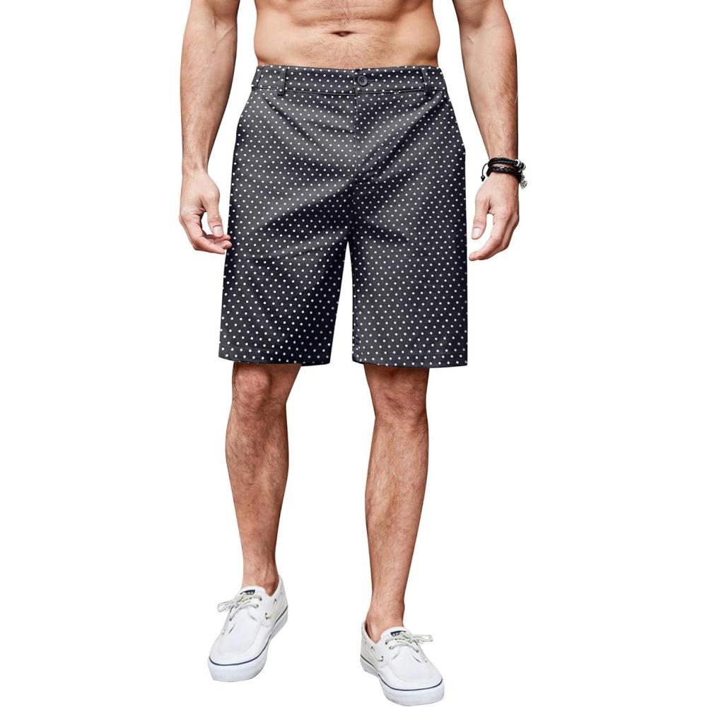imageCOOFANDY Mens Casual Shorts Linen Flat Front Shorts Elastic Waist Summer Beach ShortsPolka Dot