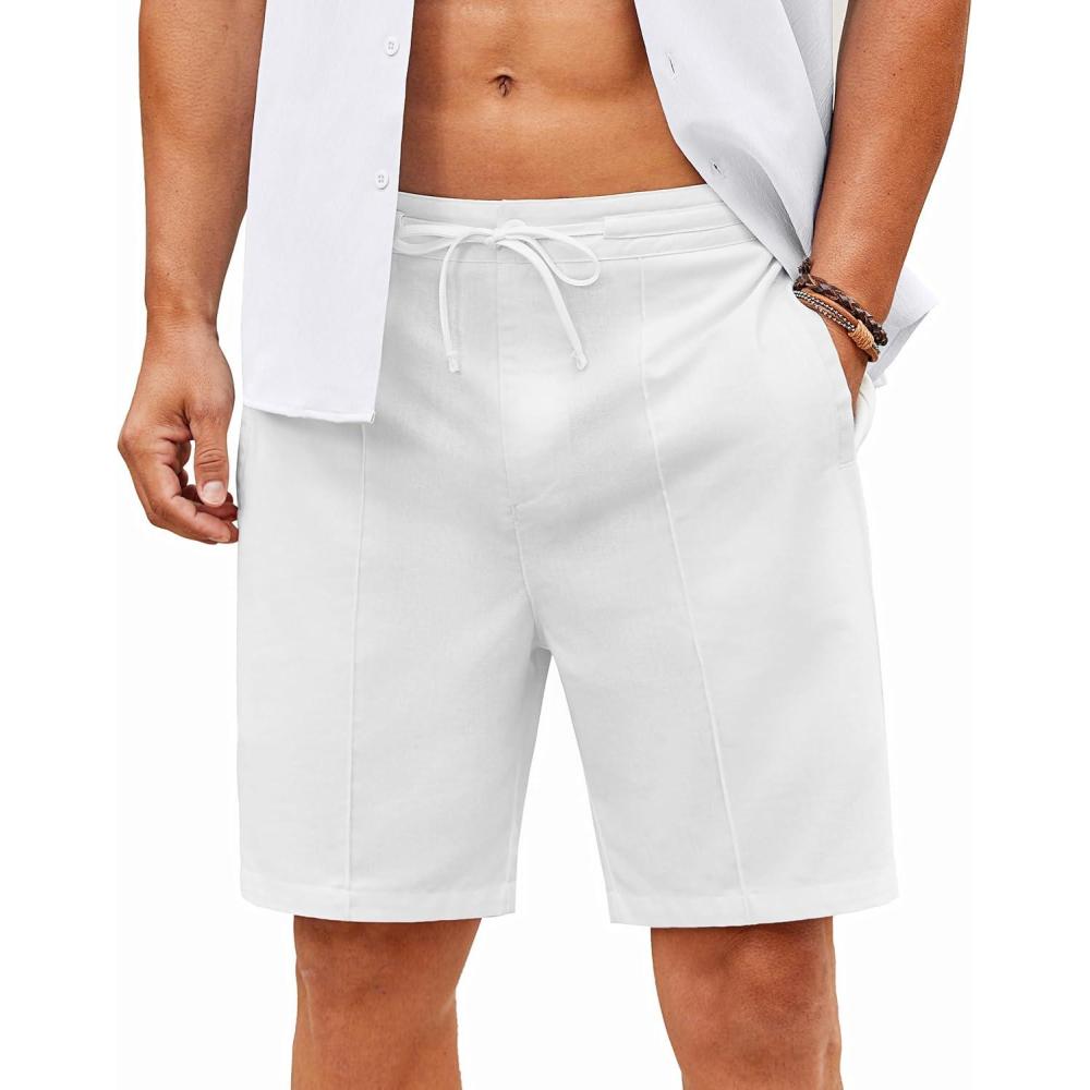 imageCOOFANDY Mens Casual Shorts Linen Flat Front Shorts Elastic Waist Summer Beach ShortsWhite