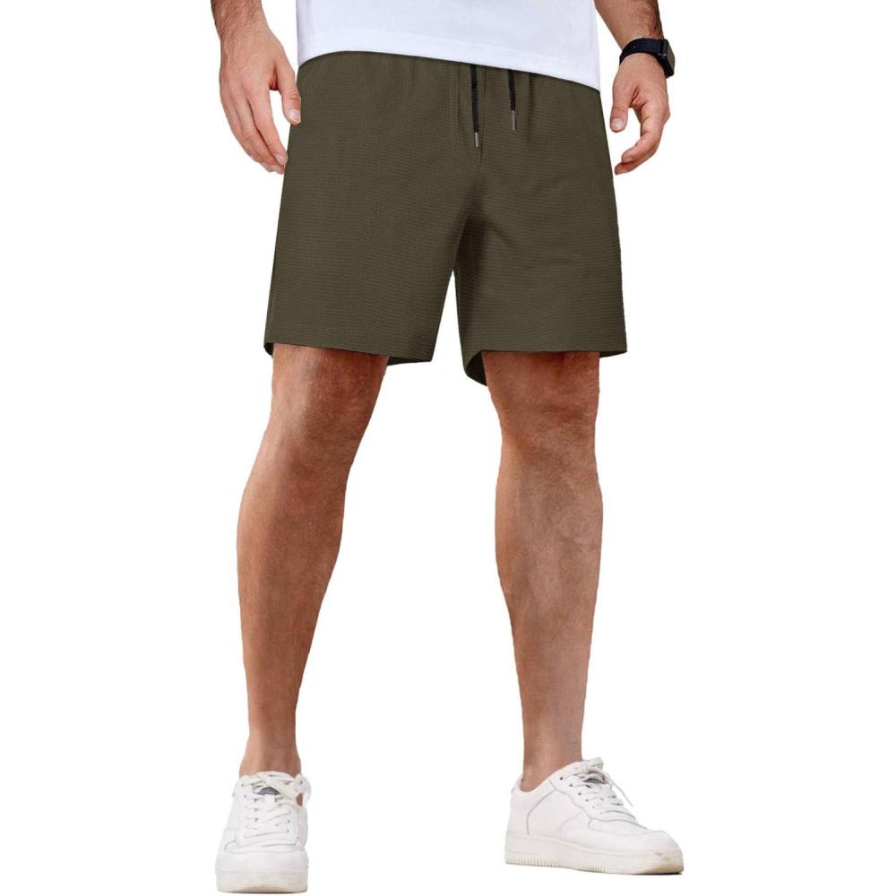 imageCOOFANDY Mens Casual Shorts Waffle Elastic Waist Drawstring Shorts Lightweight Summer Beach ShortsArmy Green