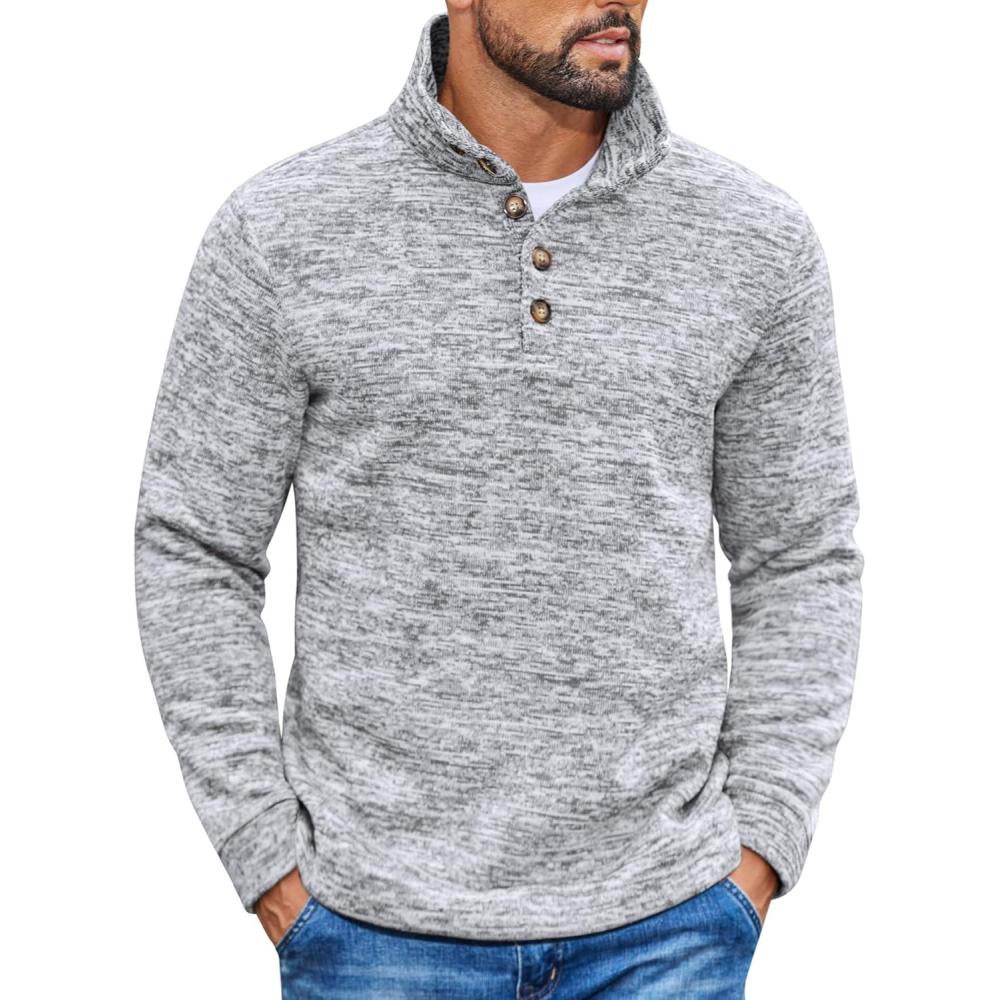 imageCOOFANDY Mens Casual Slim Fit Pullover Sweater Knitted Thermal SweatshirtGrey