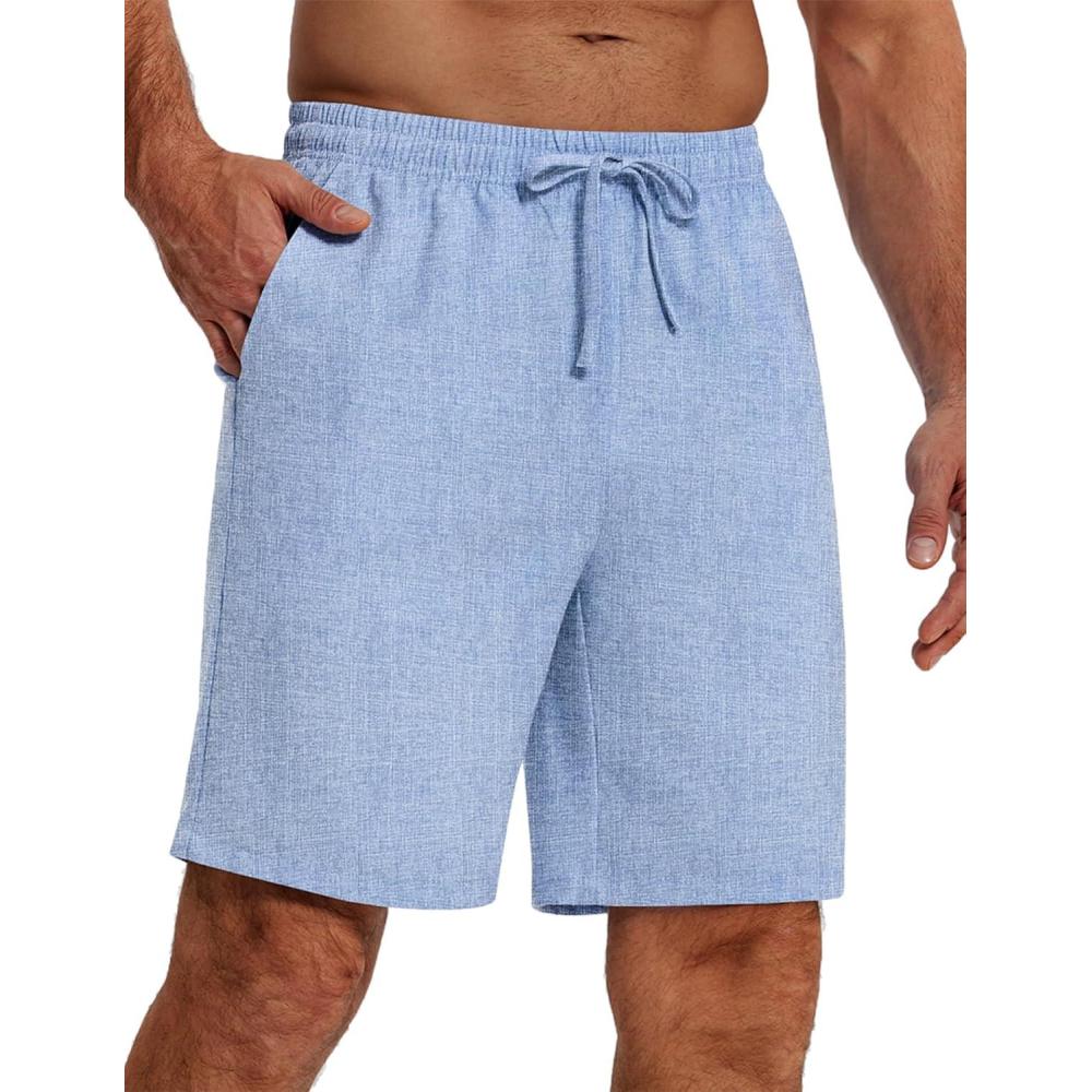 imageCOOFANDY Mens Casual Summer Beach Linen Shorts 9 Inch Lightweight Drawstring Elastic Waist Shorts with PocketsSky Blue