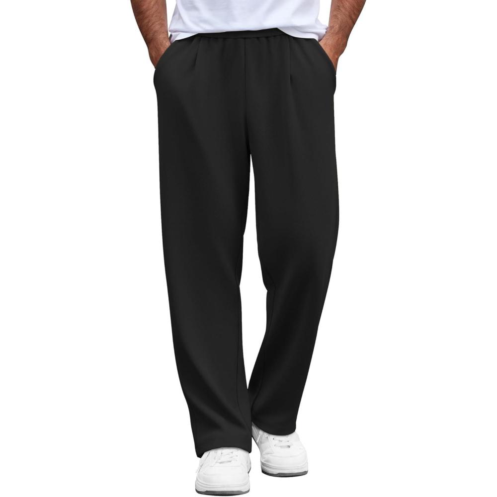 imageCOOFANDY Mens Casual Sweatpants Open Bottom Lounge Pants Lightweight Baggy Workout Yoga Track PantsBlack
