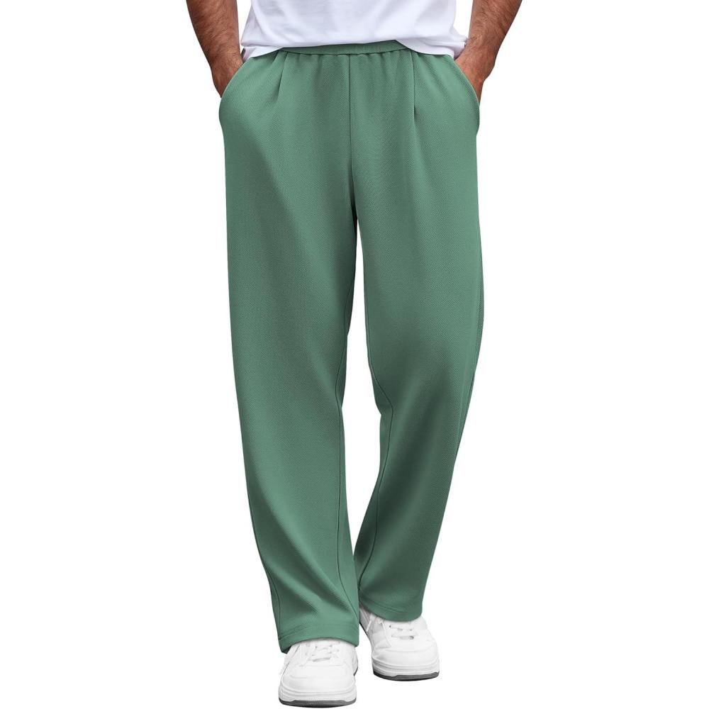 imageCOOFANDY Mens Casual Sweatpants Open Bottom Lounge Pants Lightweight Baggy Workout Yoga Track PantsGreen