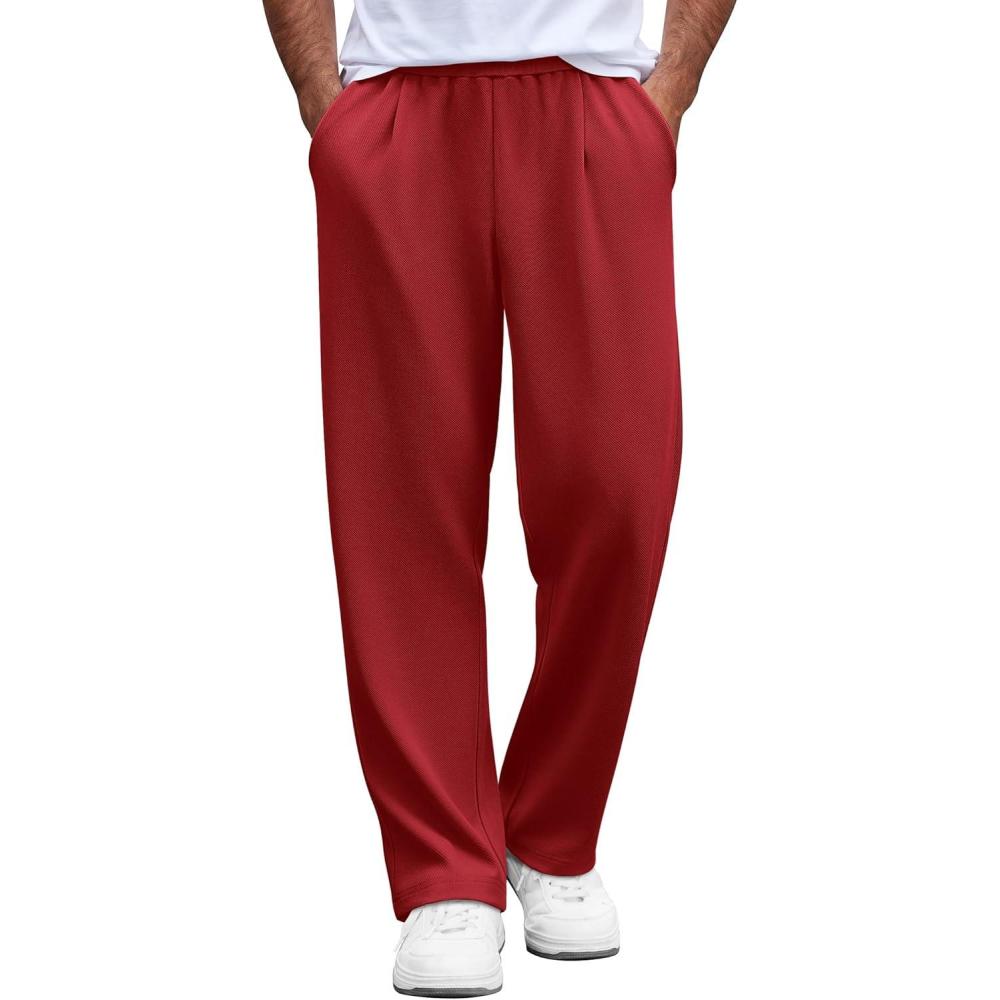 imageCOOFANDY Mens Casual Sweatpants Open Bottom Lounge Pants Lightweight Baggy Workout Yoga Track PantsRed