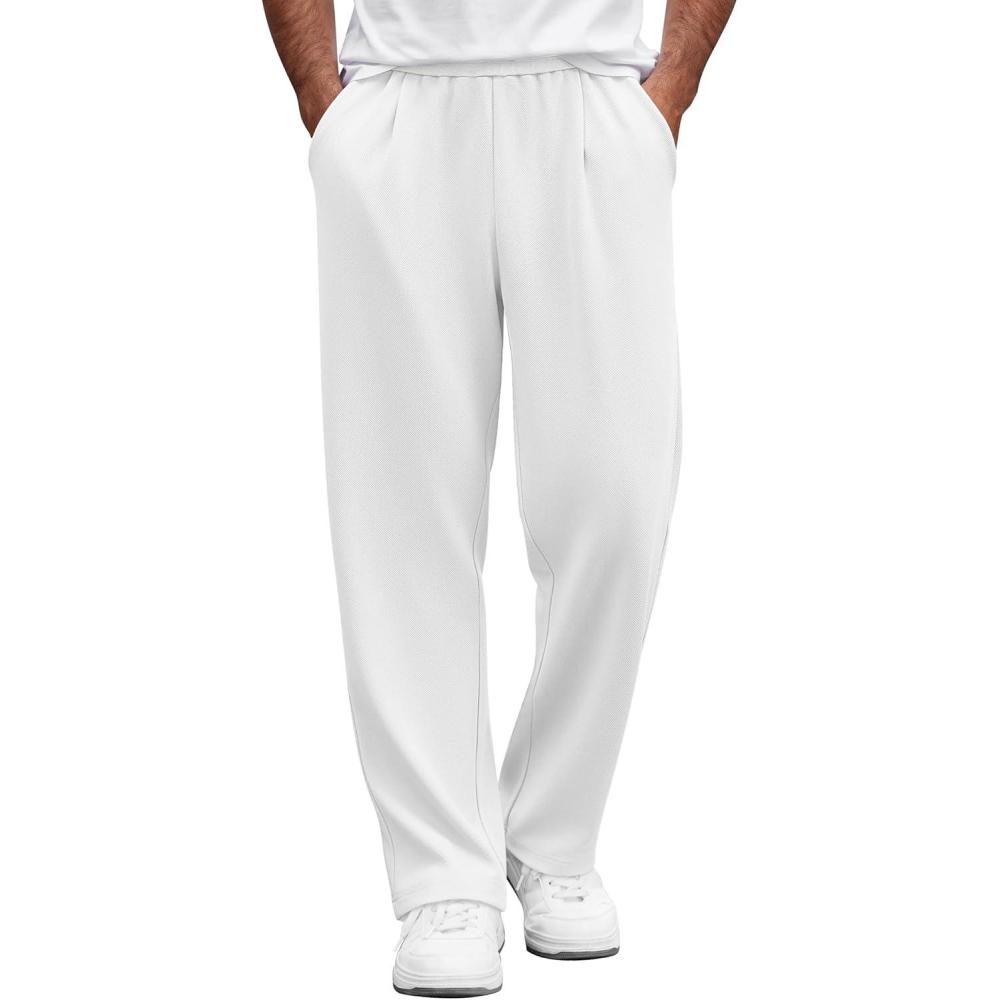 imageCOOFANDY Mens Casual Sweatpants Open Bottom Lounge Pants Lightweight Baggy Workout Yoga Track PantsWhite