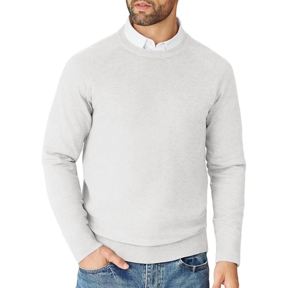 imageCOOFANDY Mens Crewneck Sweater Casual Dress Pullover Sweater Slim Fit Lightweight Long Sleeve Raglan SweatersWhite