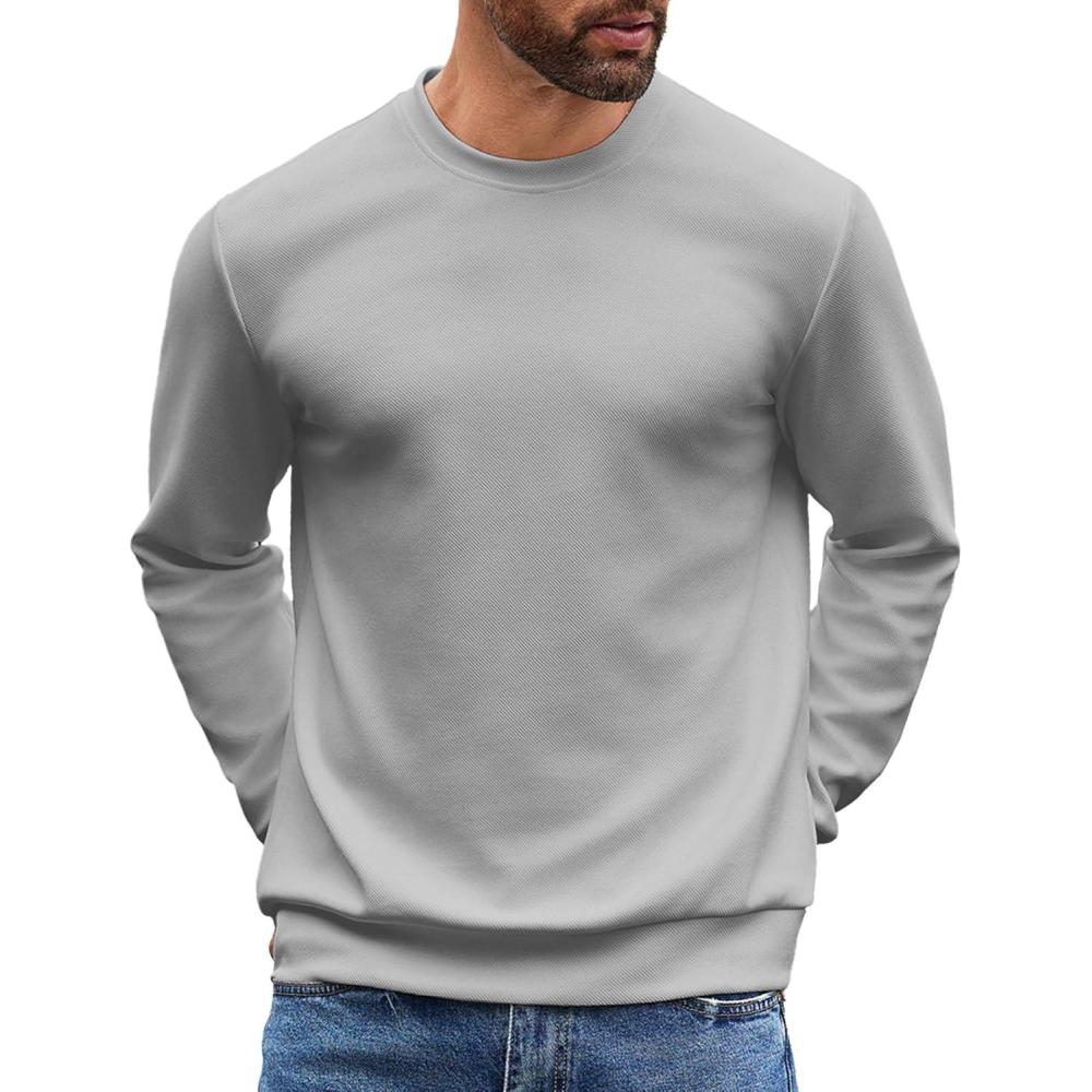 imageCOOFANDY Mens Crewneck Sweatshirts Long Sleeve Basic Pullover Shirts Twill Textured Soild Casual TopsLight Grey